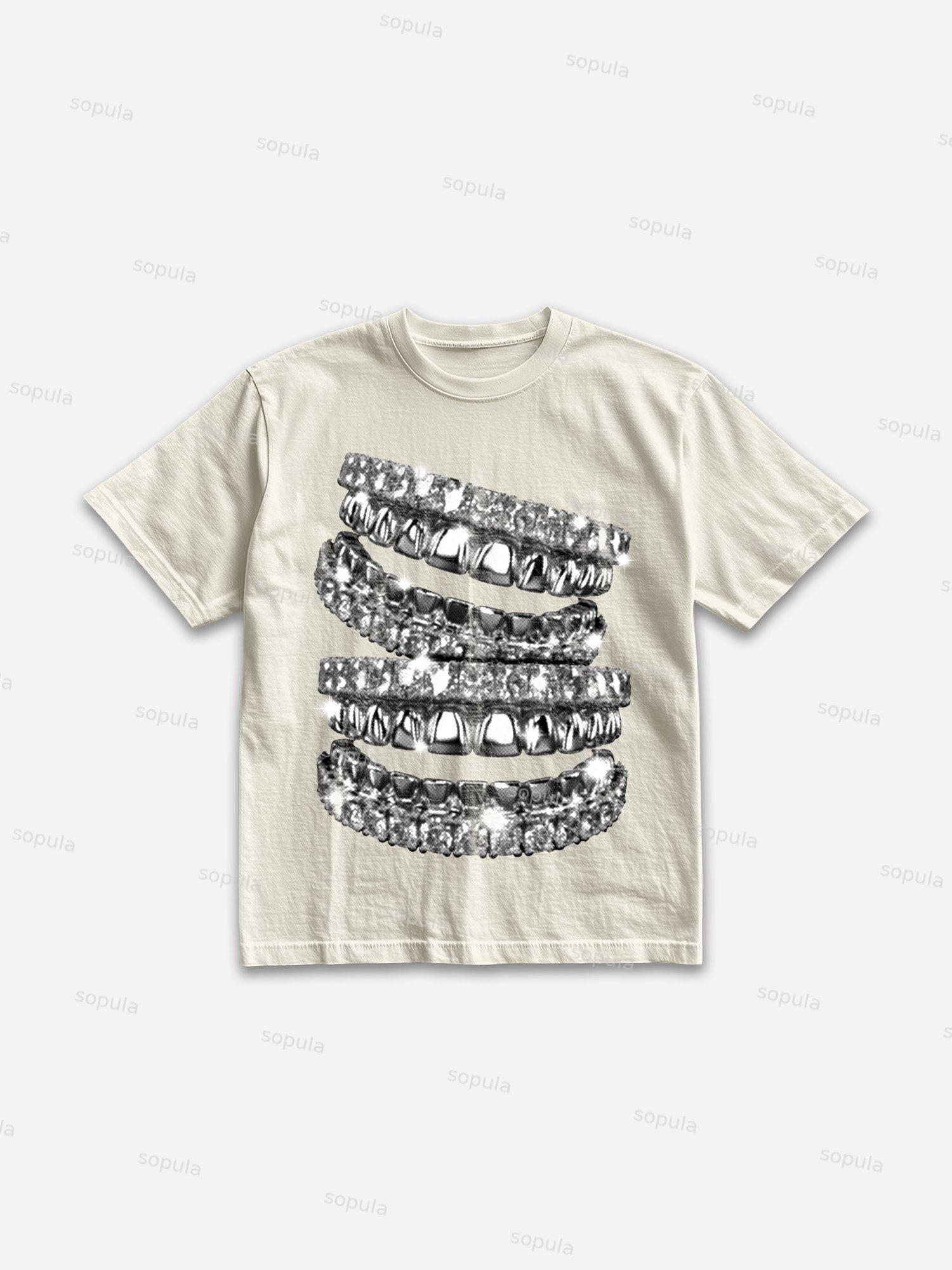 Street Diamond Jewelry Braces Graphic Cotton T-shirt Product Image