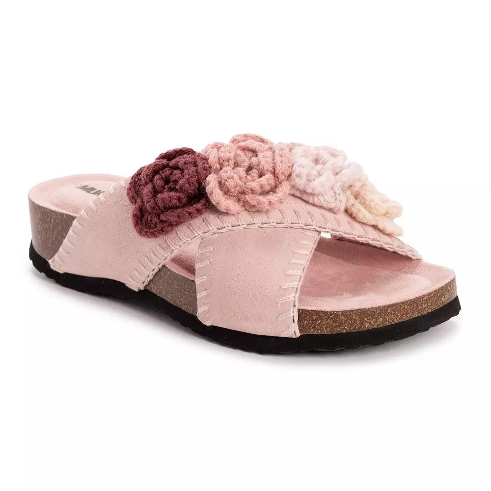 MUK LUKS Penelope Womens Suede Floral Slide Sandals Product Image