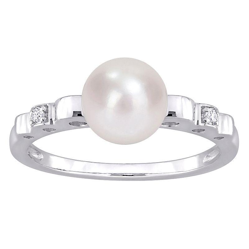 Stella Grace Sterling Silver Freshwater Cultured Pearl & Lab-Created White Sapphire Ring, Women's,  Product Image