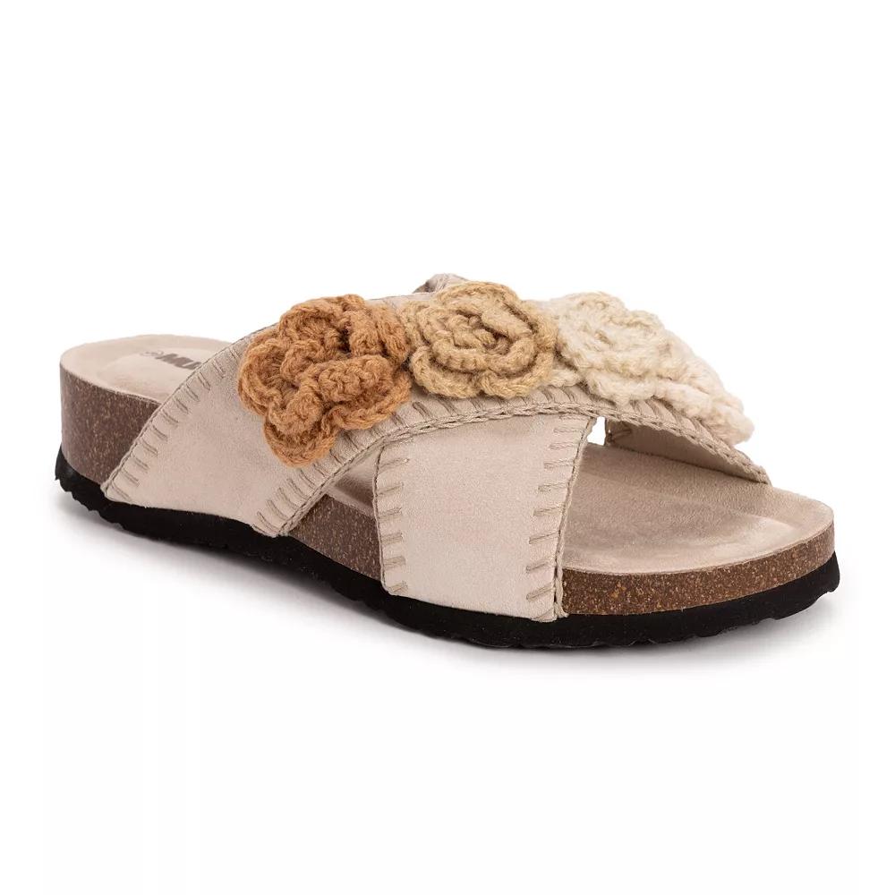 MUK LUKS Penelope Womens Suede Floral Slide Sandals Grey Product Image