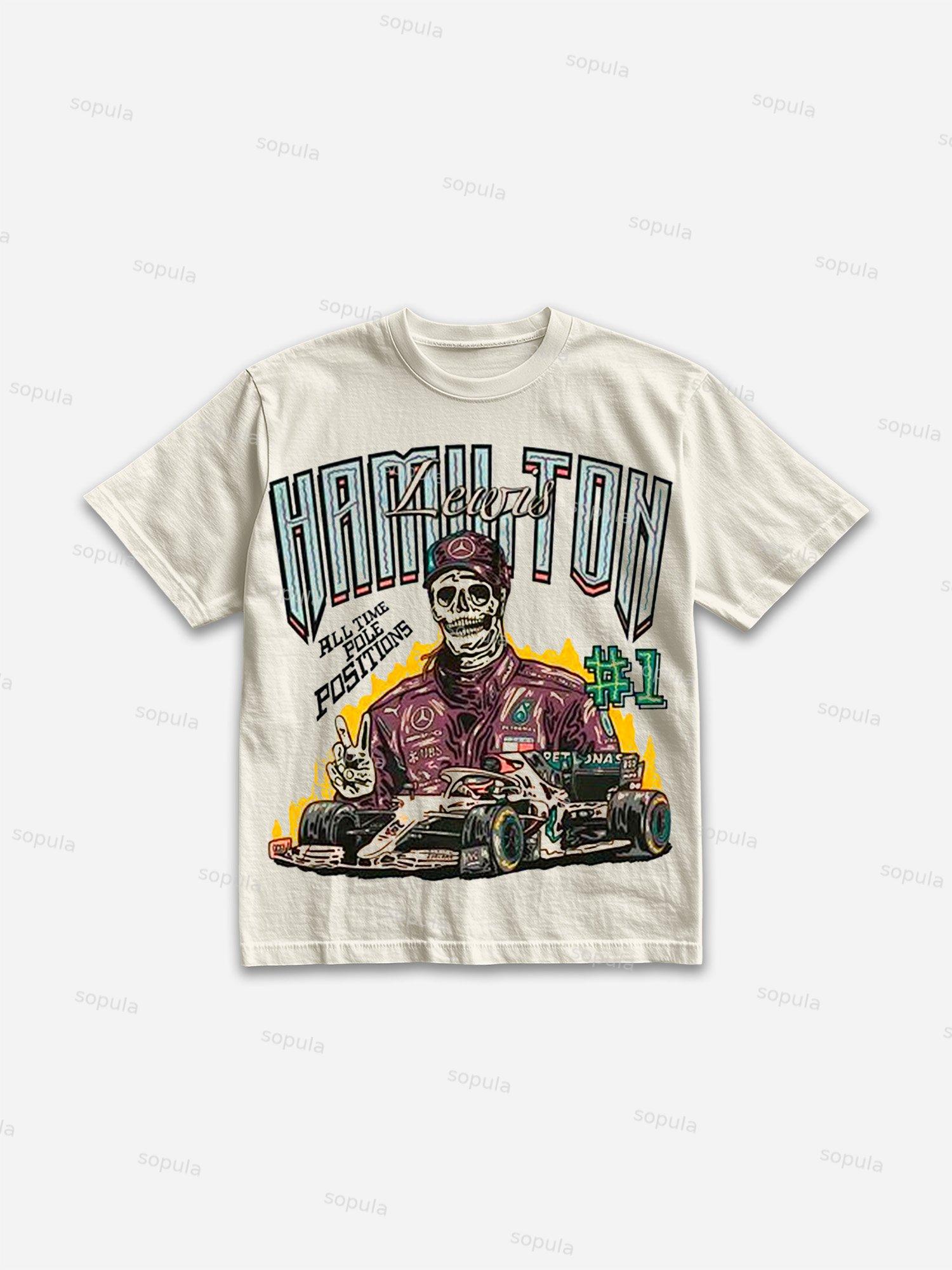 Vintage Skull Racing Car Illustration Graphic Cotton T-shirt Product Image