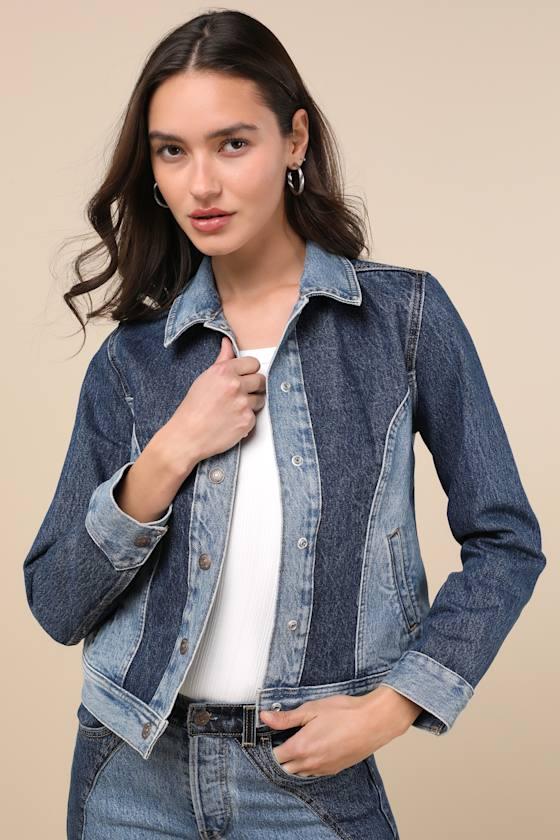 Original Medium and Dark Wash Denim Trucker Jacket Product Image