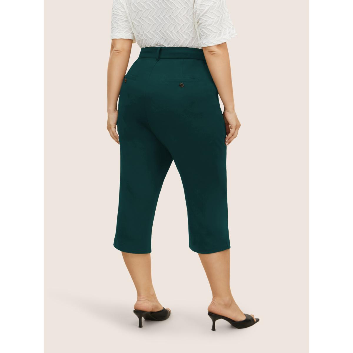 Plus Size High Rise Split Hem Slanted Pocket Slim Pants Women Cyan At the Office Bodycon High Rise Office Pants BloomChic 22-24/3X Product Image