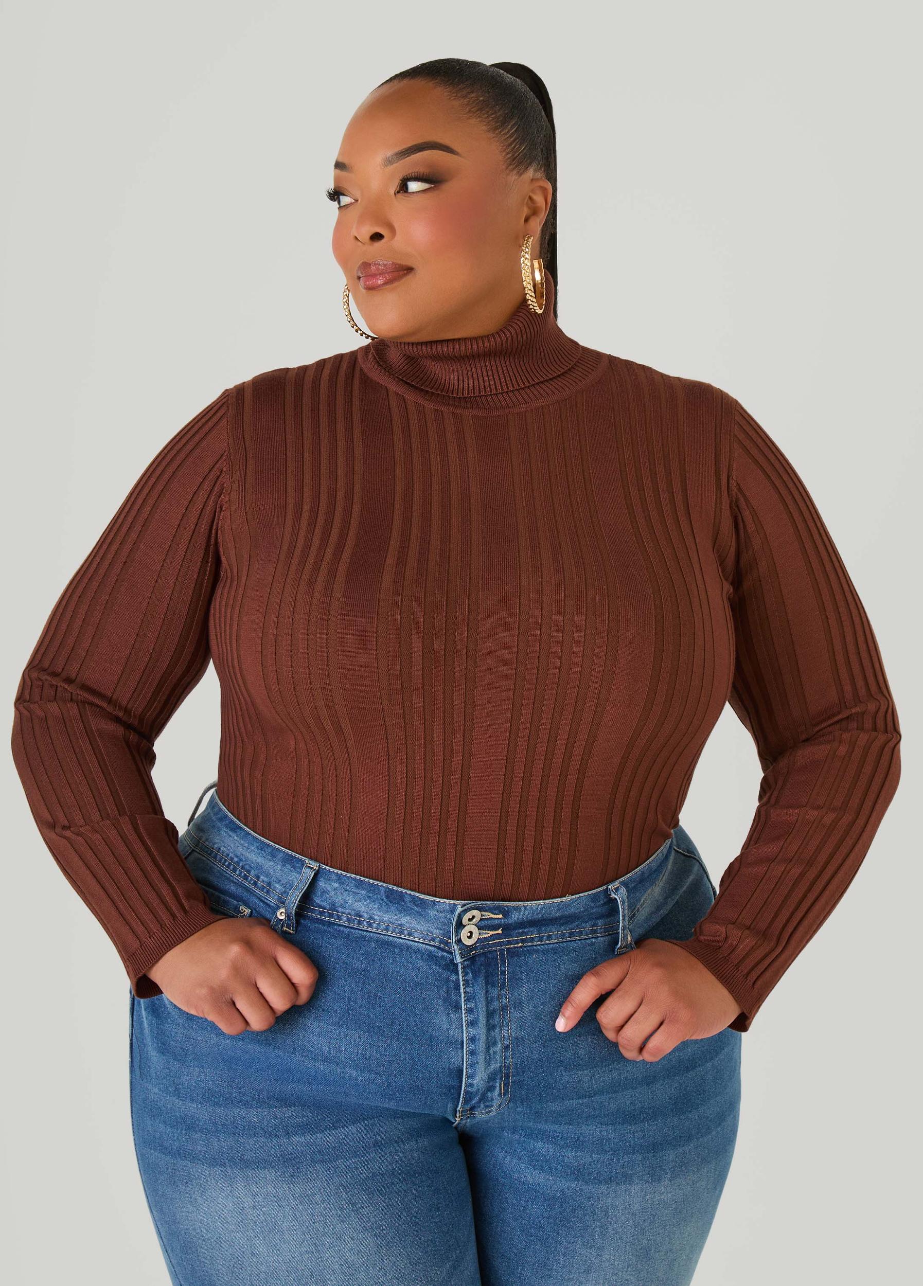 Turtleneck Ribbed Knit Sweater Product Image
