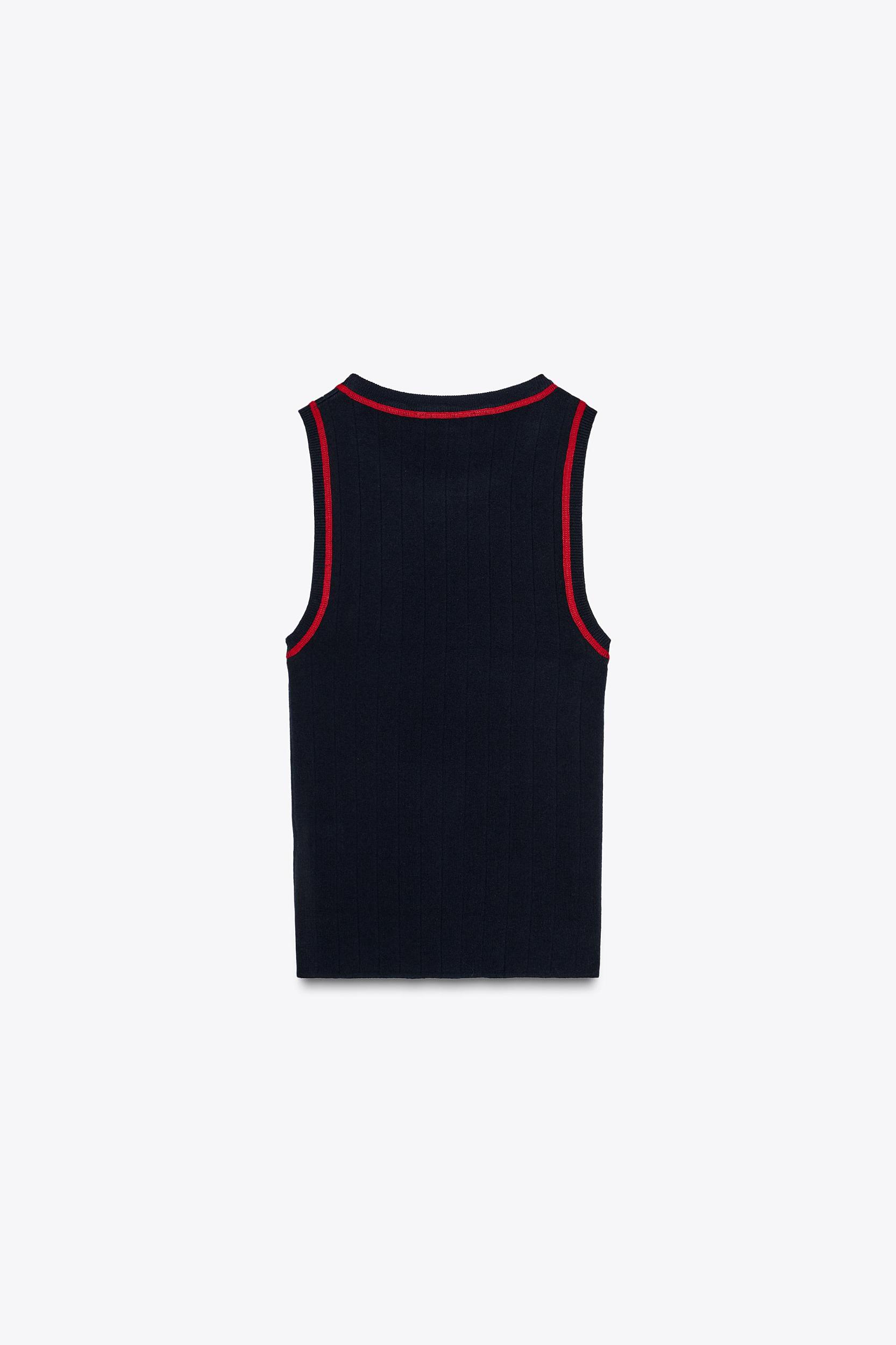 CONTRAST STITCH SLEEVELESS KNIT TOP Product Image