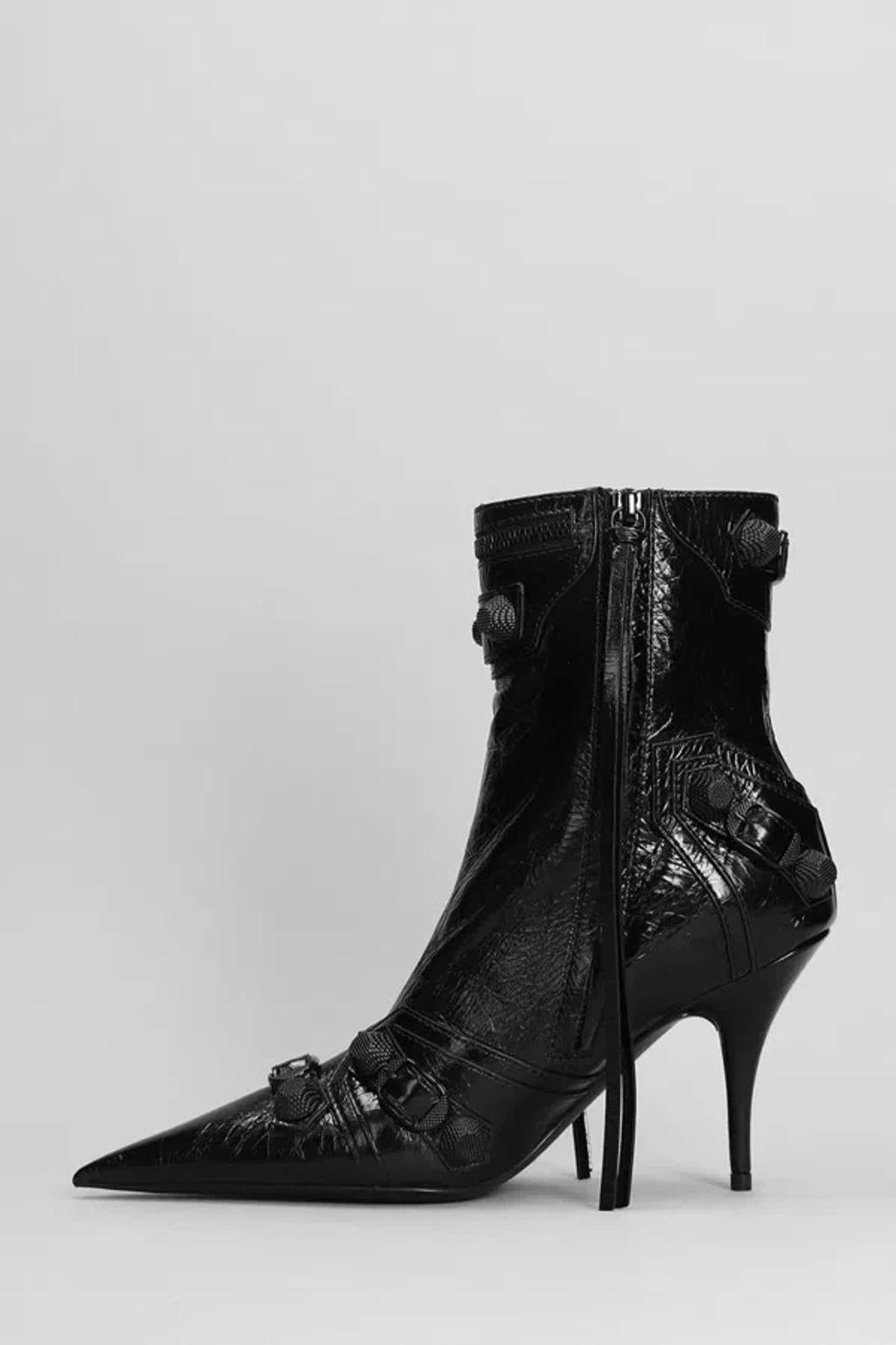 BALENCIAGA Womens Cagole Lambskin Buckle Zip Ankle Booties In Black Product Image