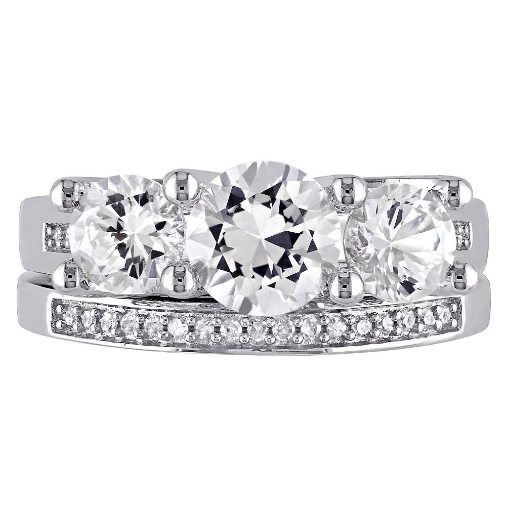 Stella Grace 10k White Gold Lab-Created White Sapphire & 1/10 carat T.W. Diamond Engagement Ring Set, Women's,  Product Image