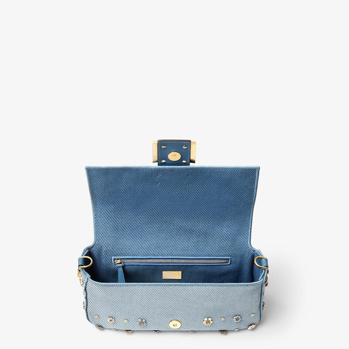 BaguetteFendi Flower Bouquet blue denim-effect jacquard bag Product Image