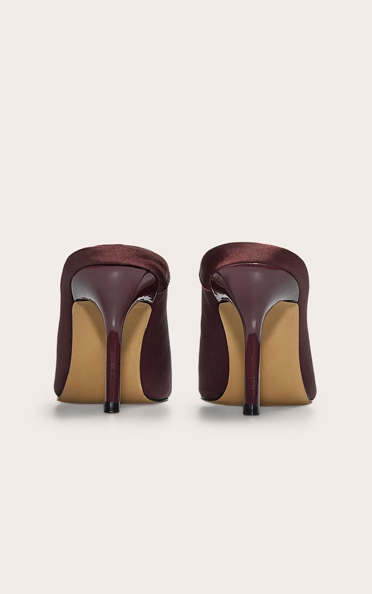 Chocolate Satin Point Toe Mid Stiletto Heeled Court Mules Product Image