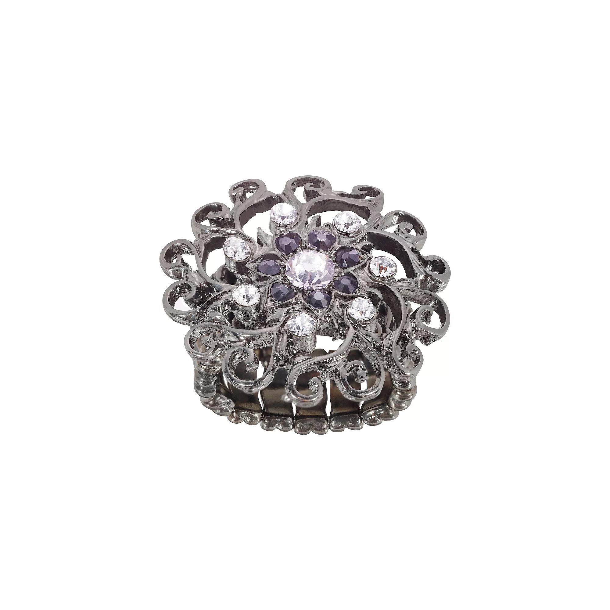 1928 Crystal Flower Filigree Stretch Ring, Womens, Blue Product Image