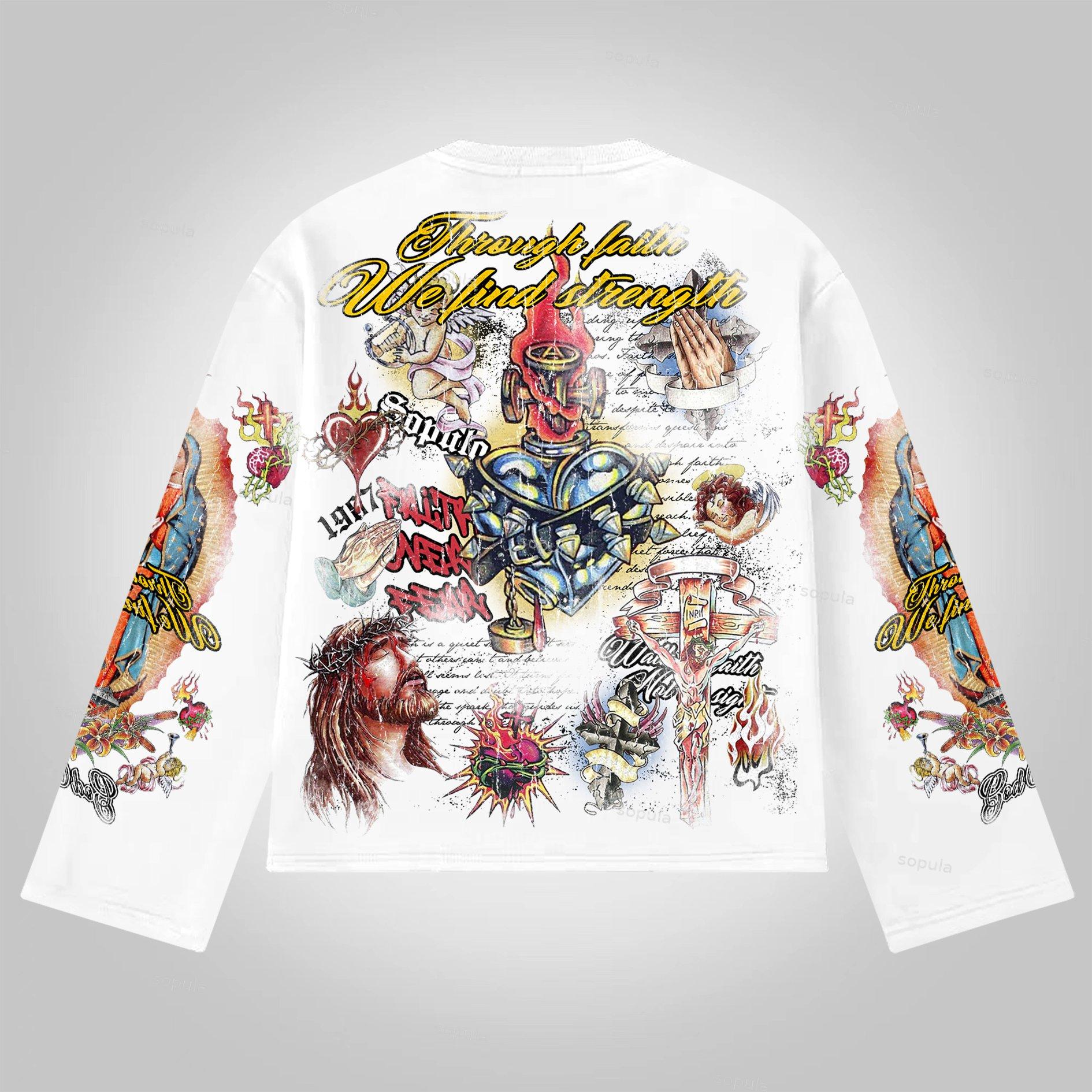 Sopula Faith In Jesus Collage Vintage Graphics Long Sleeve T-Shirt Product Image