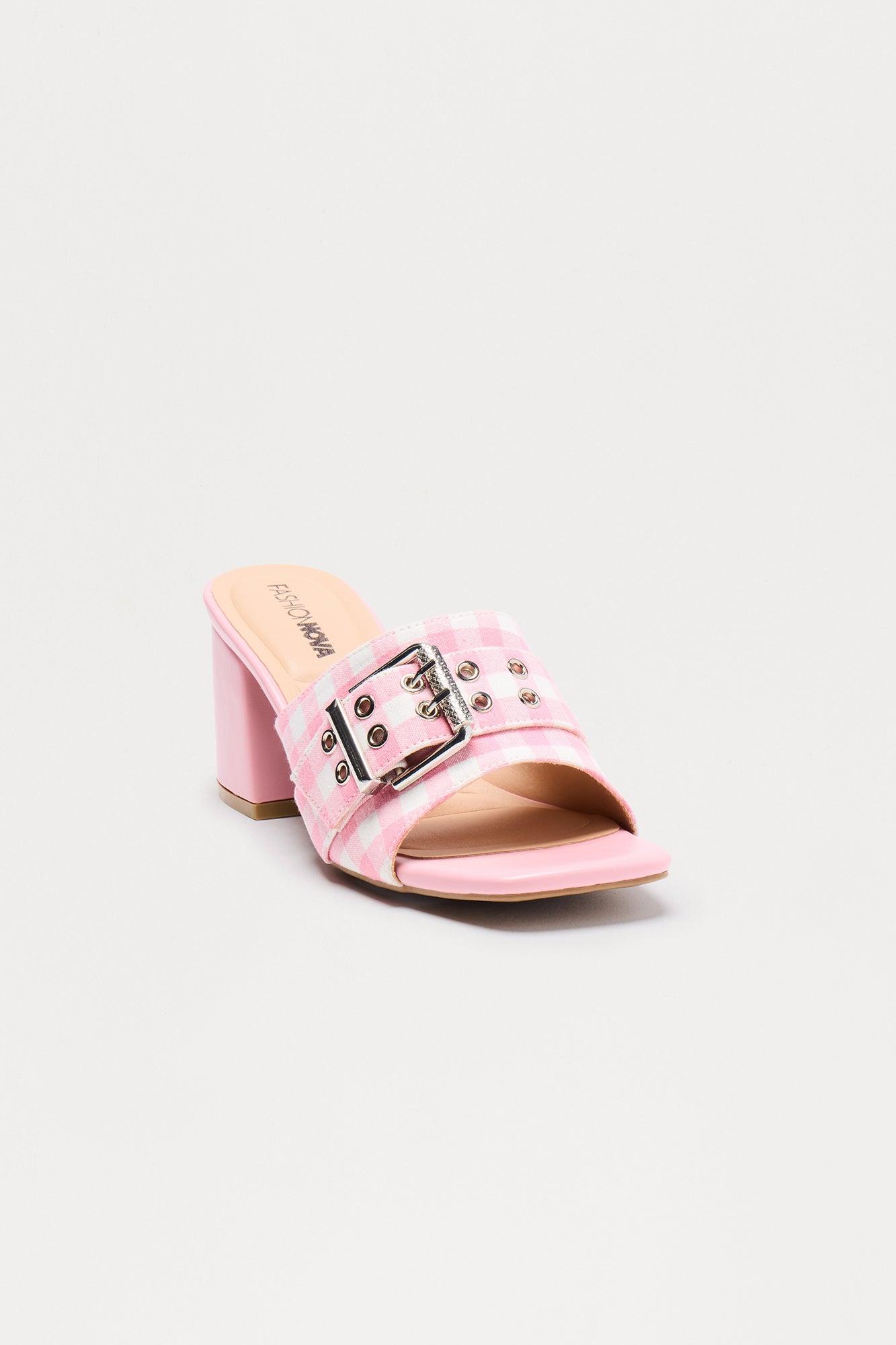 Savy Buckle Gingham Mules - Pink/combo Female Product Image