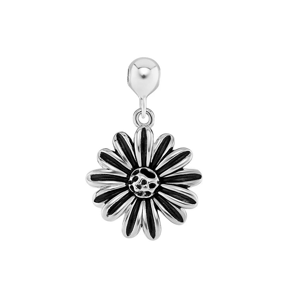 PRIMROSE Sterling Silver Polished Oxidized Flower Sliding Charm, Women's Product Image