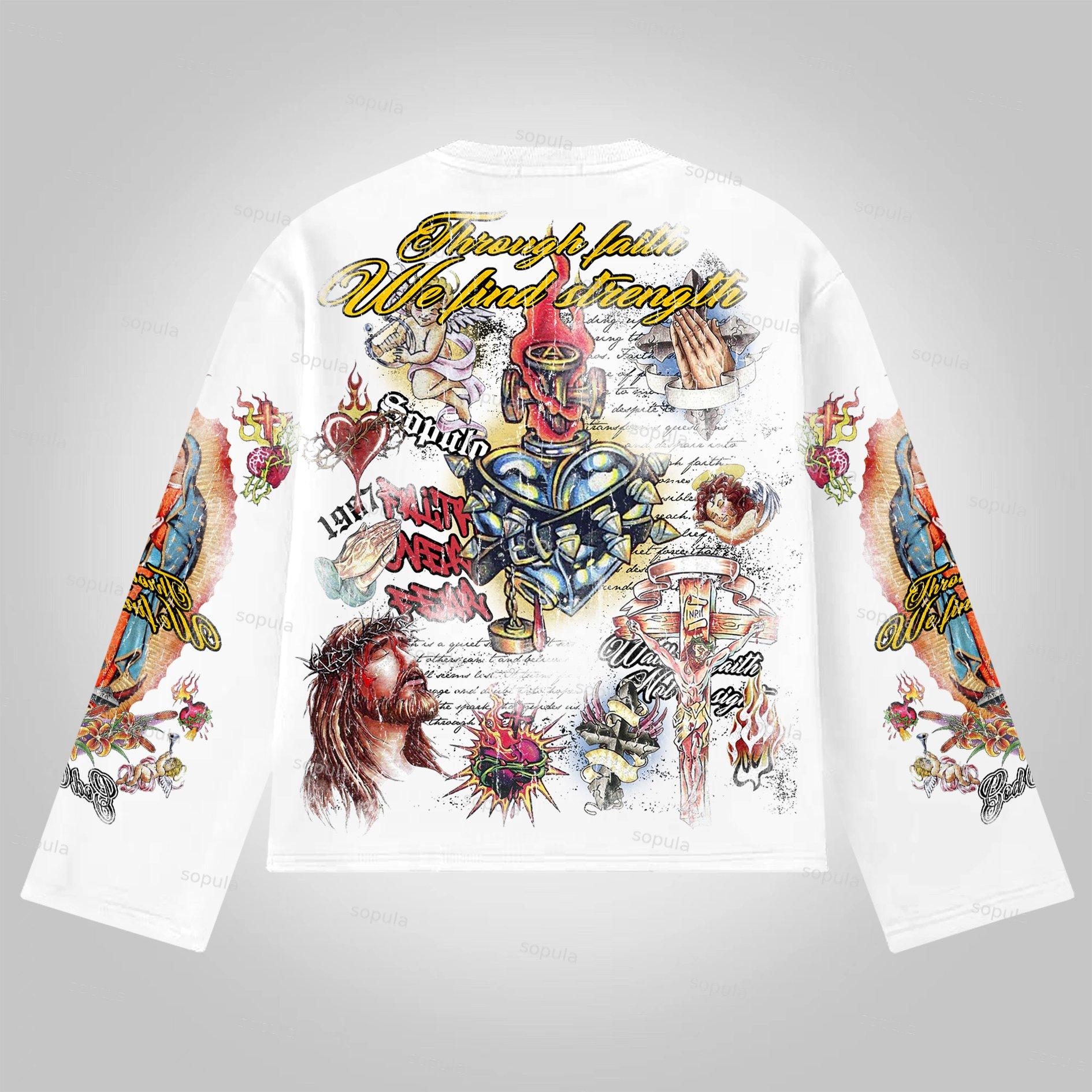 Sopula Faith In Jesus Collage Vintage Graphics Long Sleeve T-Shirt Product Image