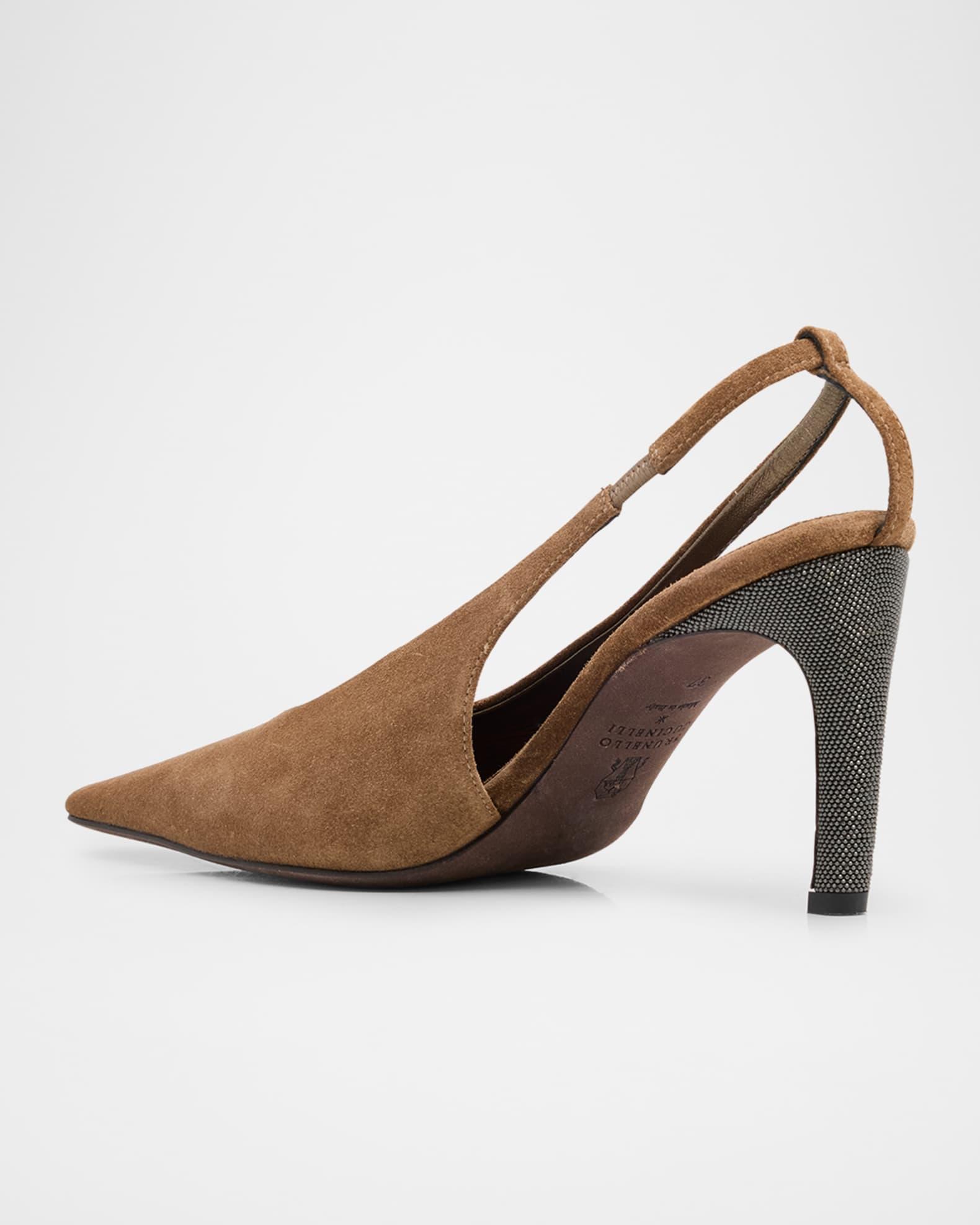 Suede Monili-Heel Slingback Pumps Product Image