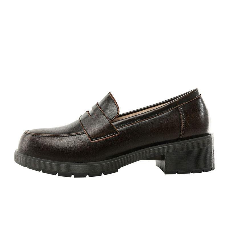 Faux Leather Plain Loafers Product Image