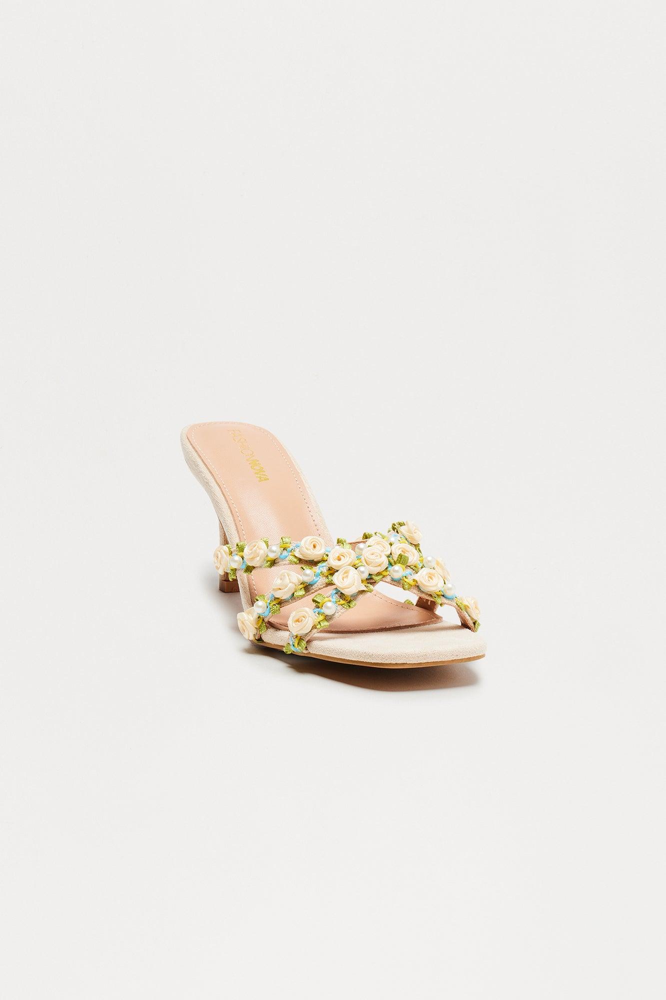 Anthea Flower Mules - Nude Product Image