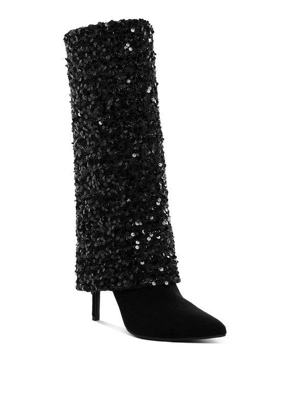 Sin City Sequinned Fold-Over Calf Boots Product Image