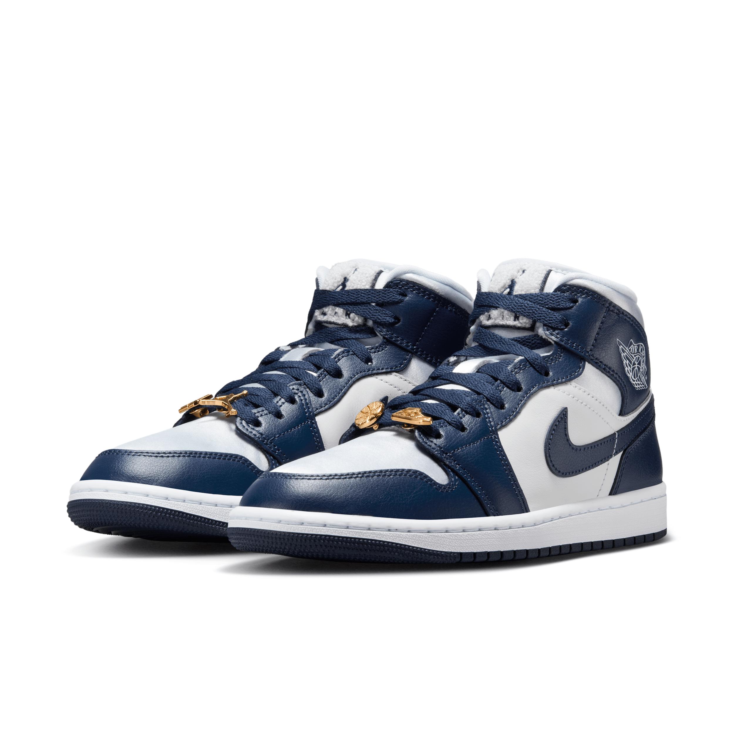 Jordan Womens Jordan Jordan 1 Mid SE - Womens Shoes Midnight Navy/Football Gray Product Image