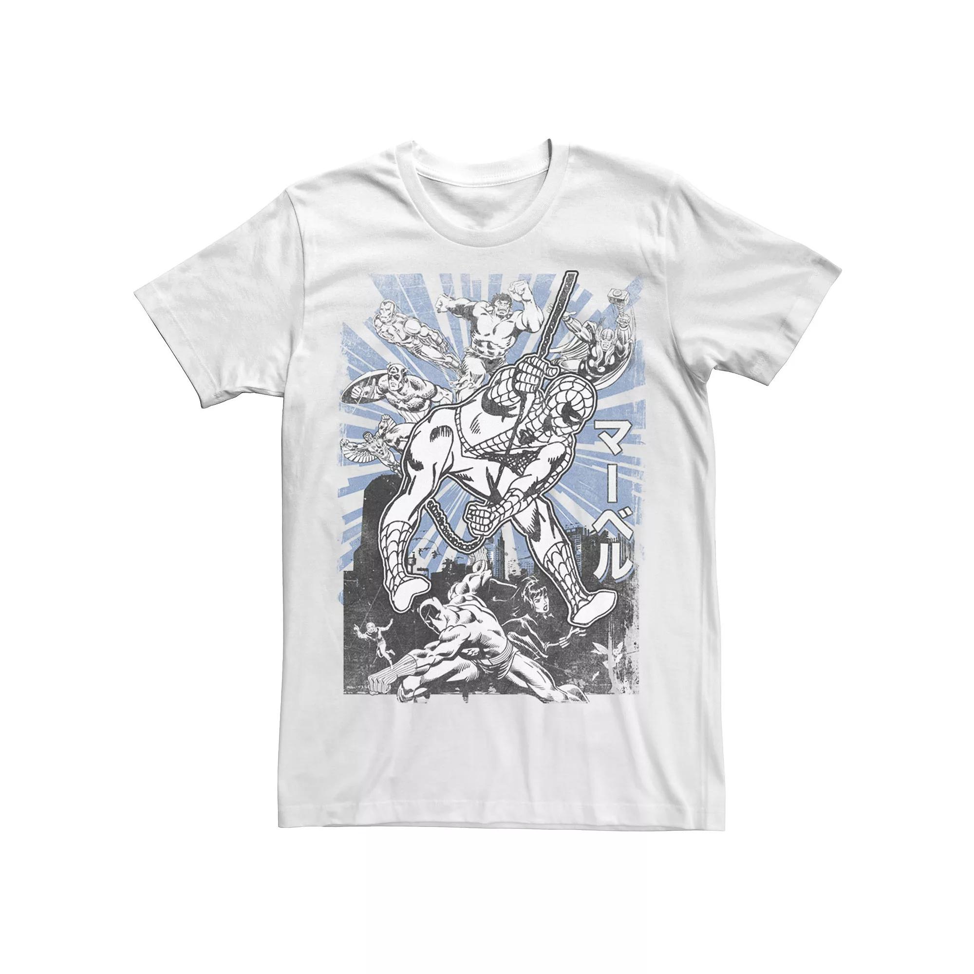 Big & Tall Marvel Avengers Kanji Group Shot Spider-Man Tee, Men's,  Product Image