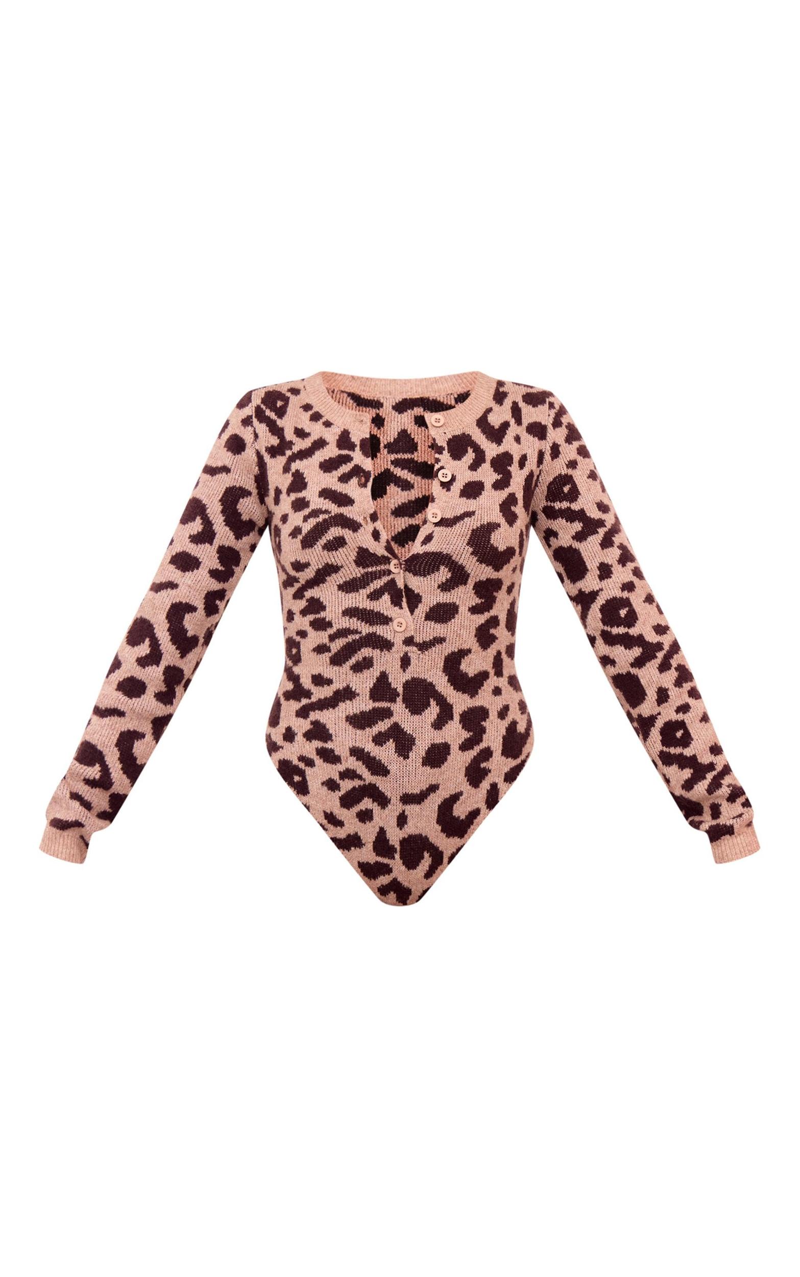 Leopard Soft Knit Button Up Bodysuit Product Image