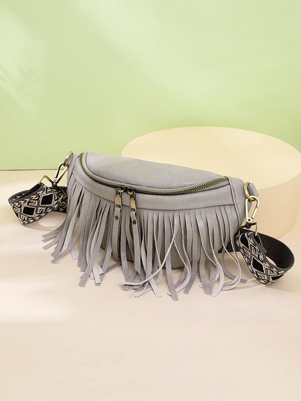 Geometric Tasseled Zipper Crossbody Bags Product Image