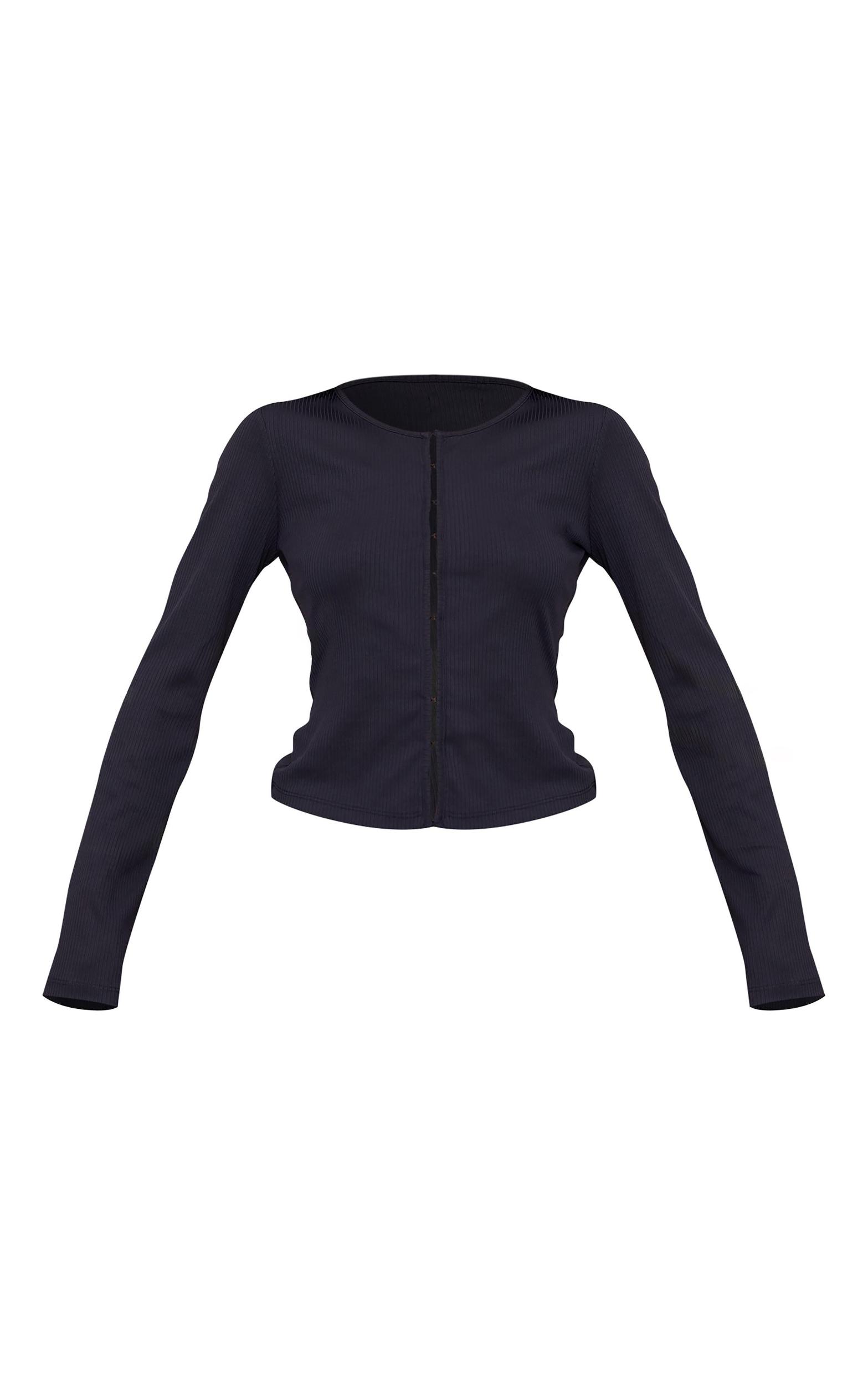 Black Ribbed Hook And Eye Long Sleeve Top Product Image