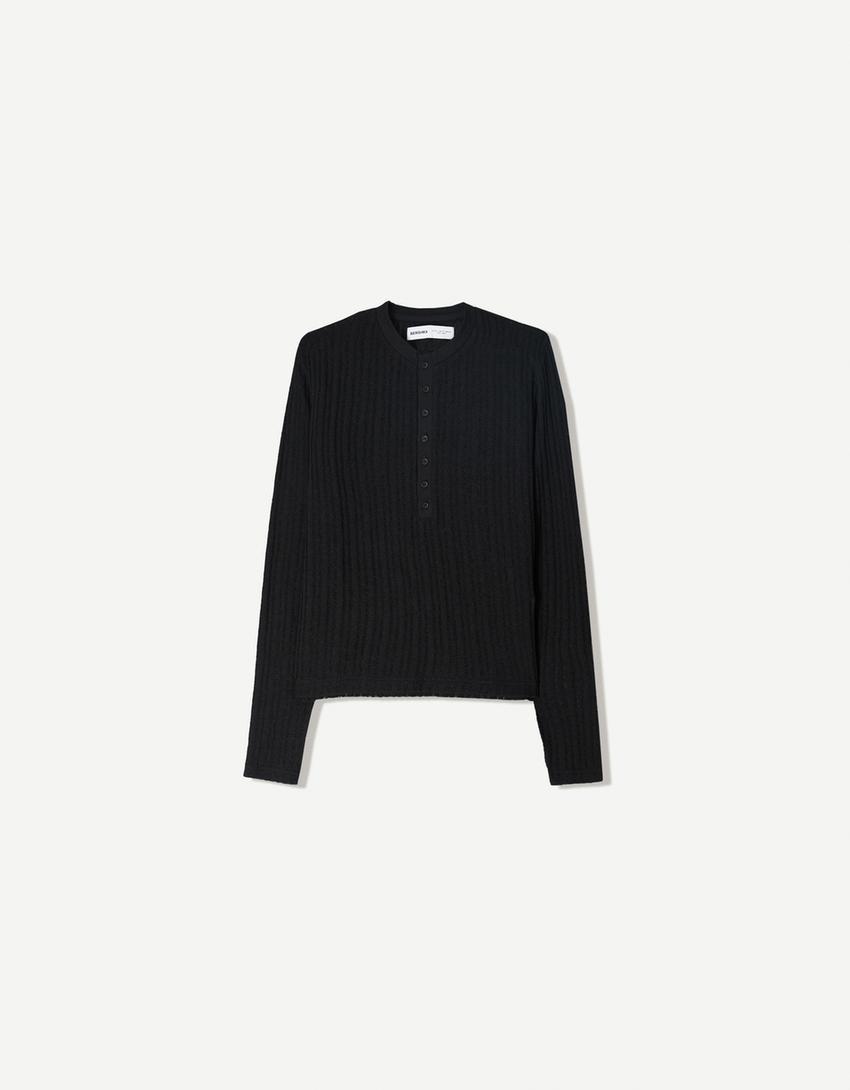 Open knit sweater with buttons Product Image