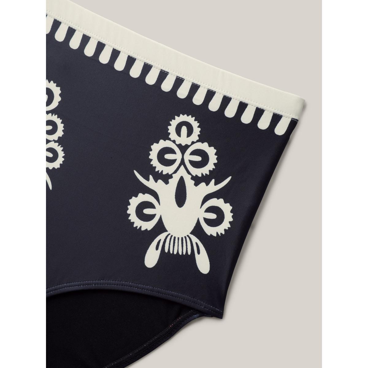 Plus Size Boho Flower Print Surplice Swim Dress Women's Swimwear Cyan Resort Bodycon Overlap Collar High stretch Curve Swim Dresses BloomChic 12/L Product Image