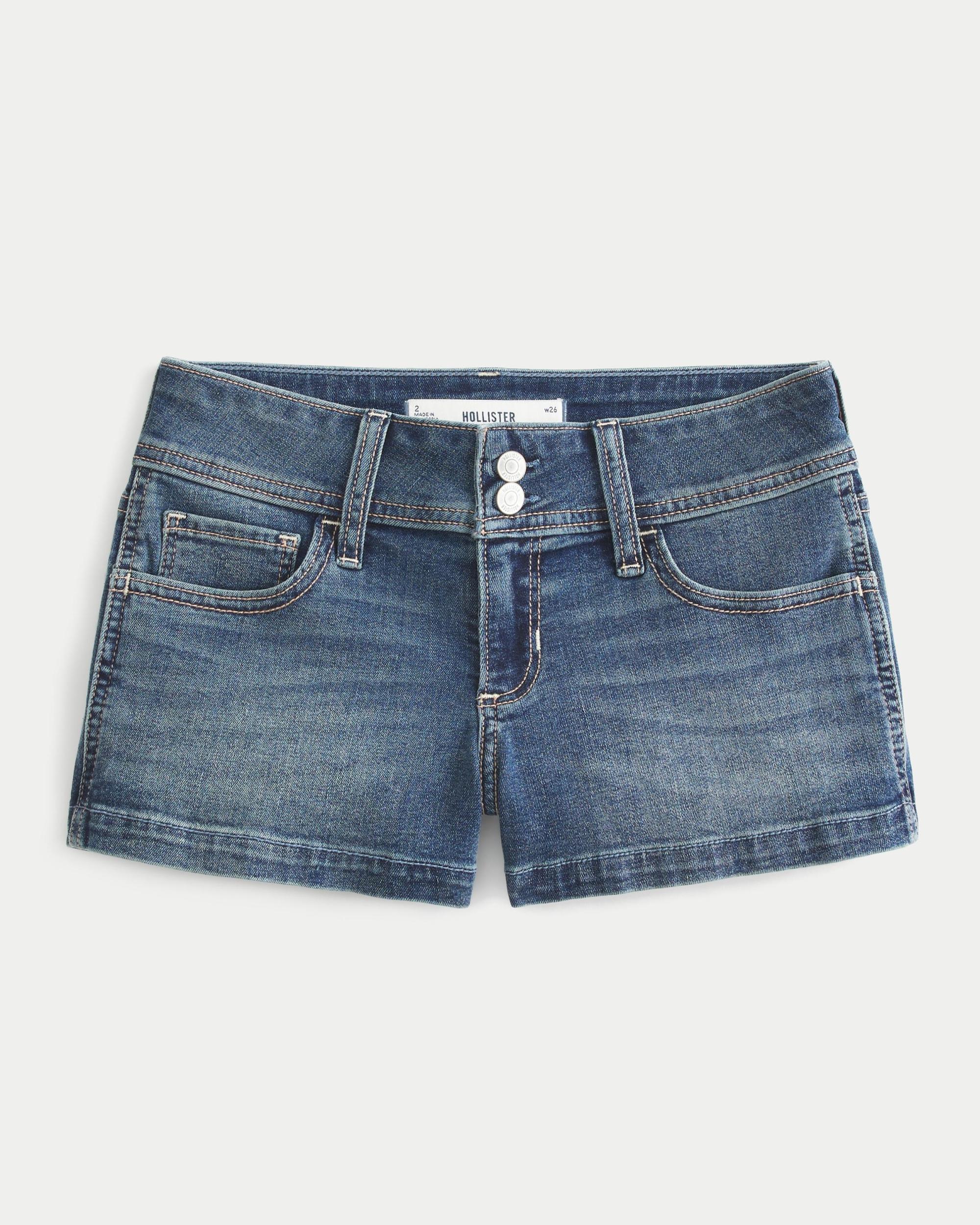 Low-Rise Light Wash Denim Shortie Shorts Product Image