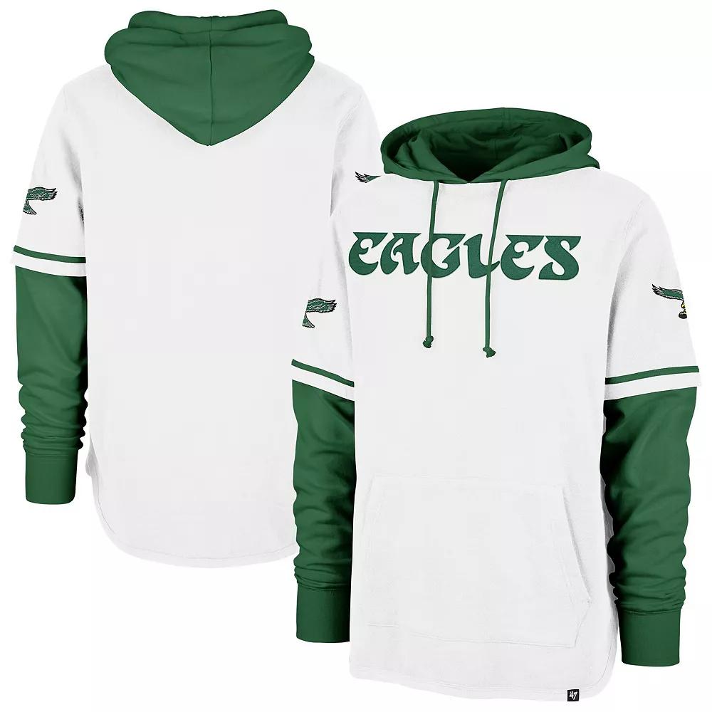 Men's '47  White Philadelphia Eagles Throwback Shortstop Pullover Hoodie, Size: 2XL Product Image