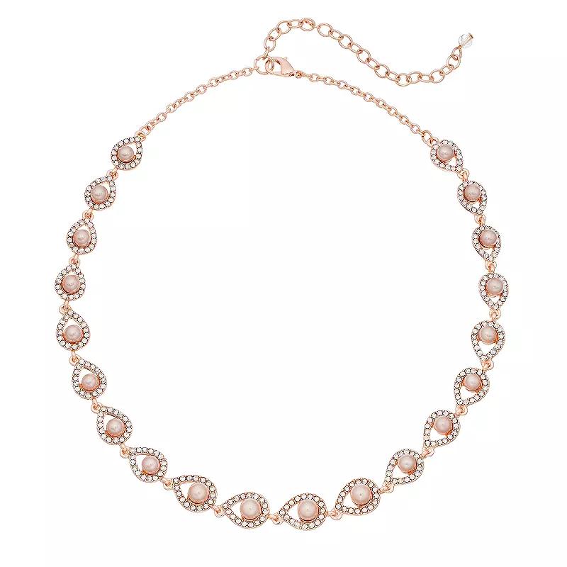 Youre Invited Rose Gold Tone Simulated Stone & Pearl Teardrop Collar Necklace, Womens Product Image