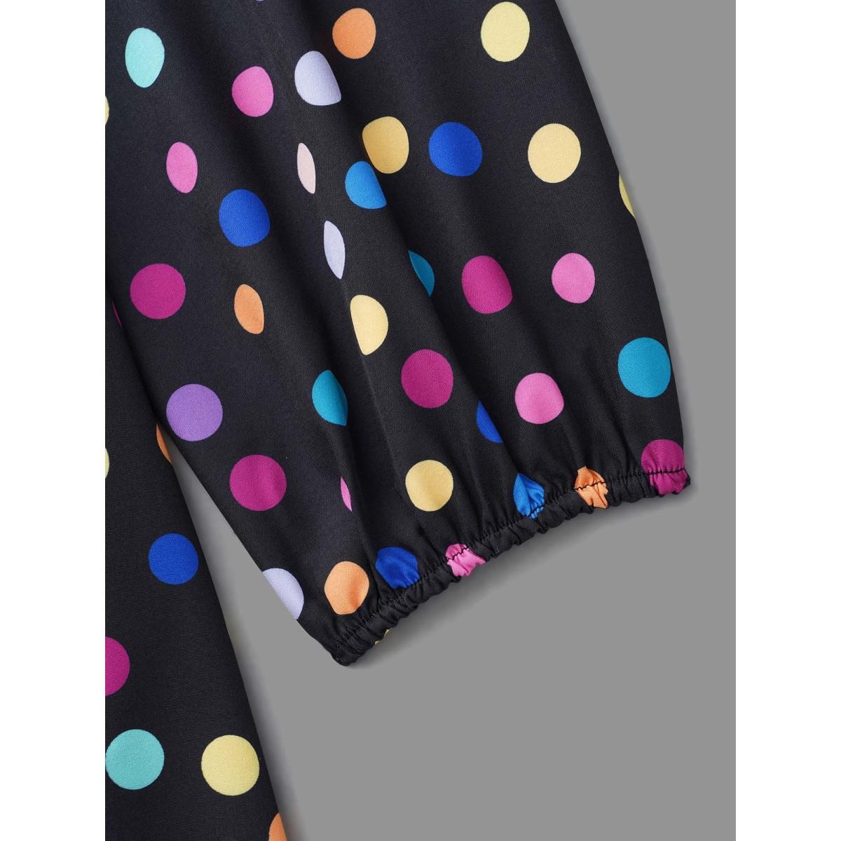 Plus Size Multi-Color Polka Dot Stretchy-Waist Dress Black Women Elegant Non V-neck Long Sleeve Curvy BloomChic 14-16/1X Product Image