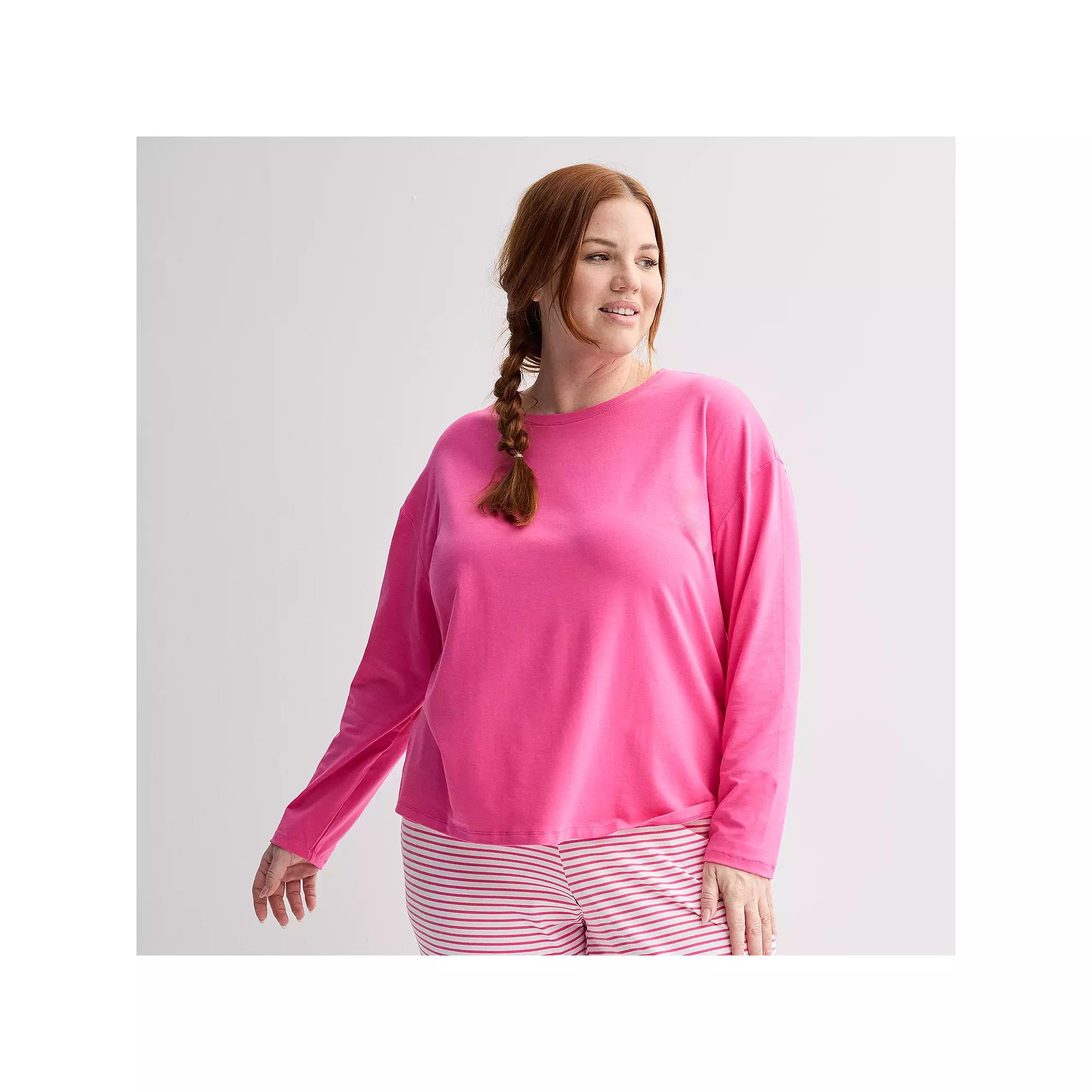 Plus Size Sonoma Goods For Life® Fashion Long Sleeve Sleep Tee, Women's, Size: 1XL, Pink Theme Product Image