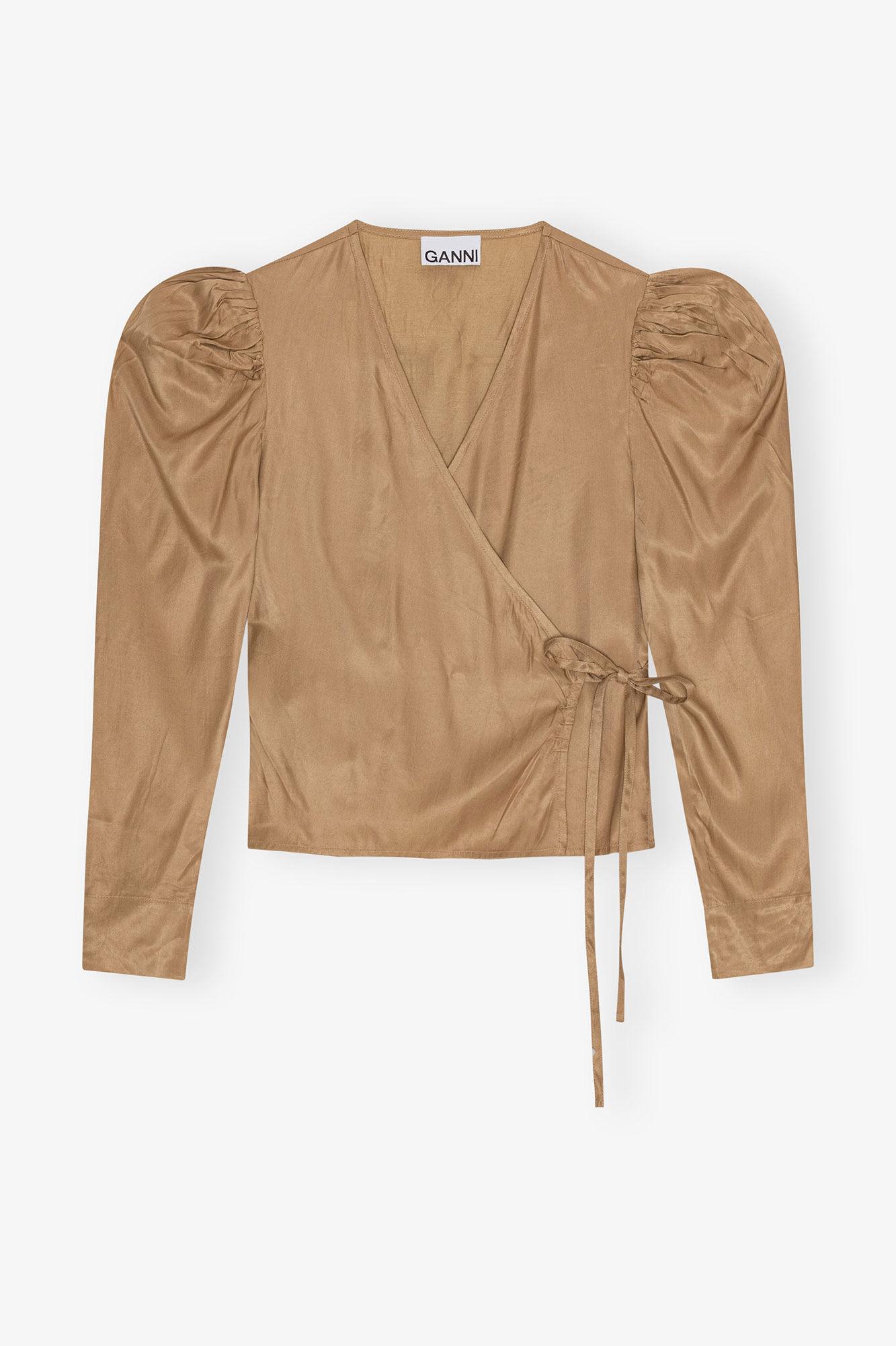 Brown Twill Wrap Blouse Product Image