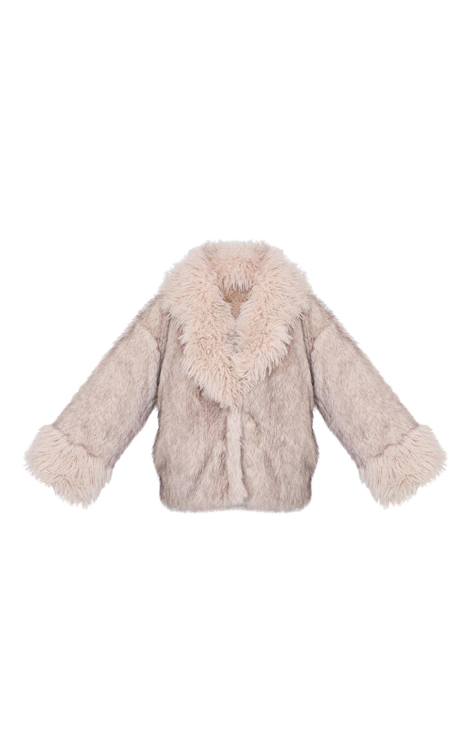 Brown Faux Fur Exaggerated Collar Coat Product Image