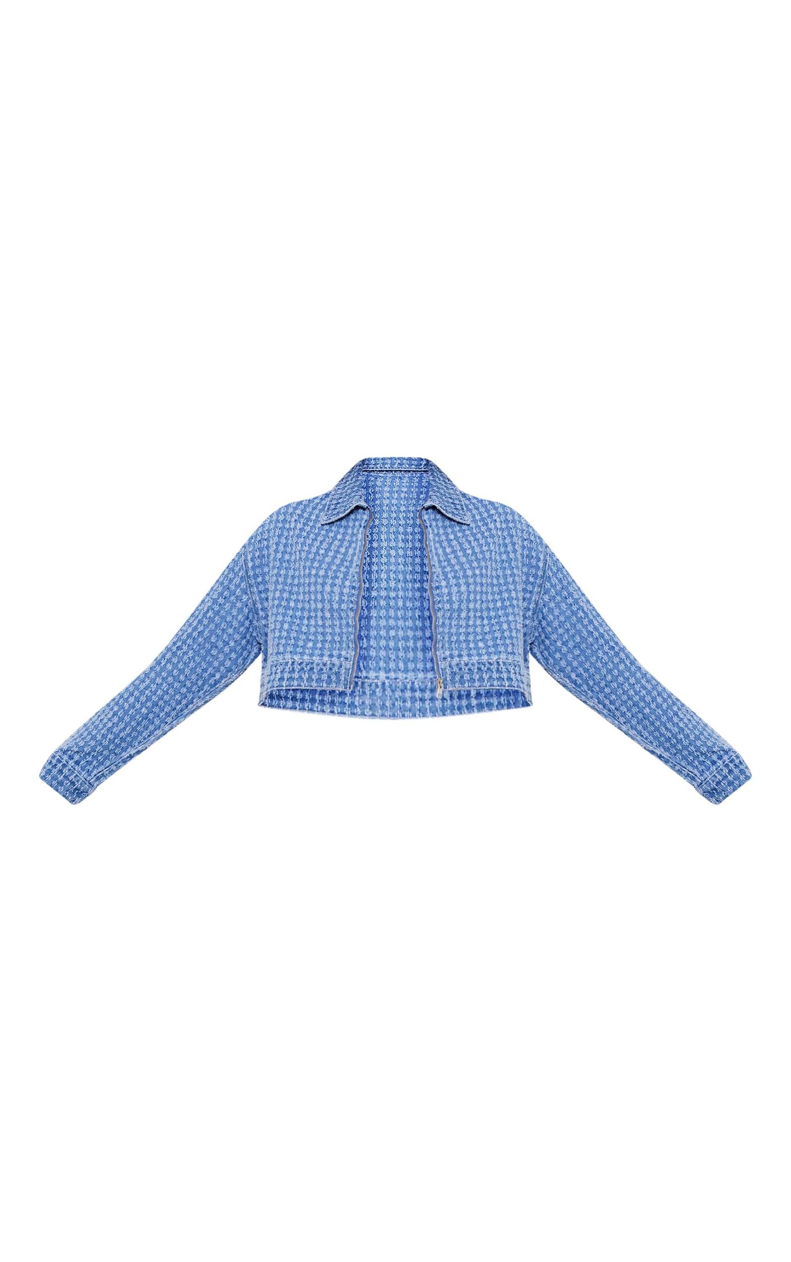 Light Blue Distressed Stripe Denim Jacket Product Image