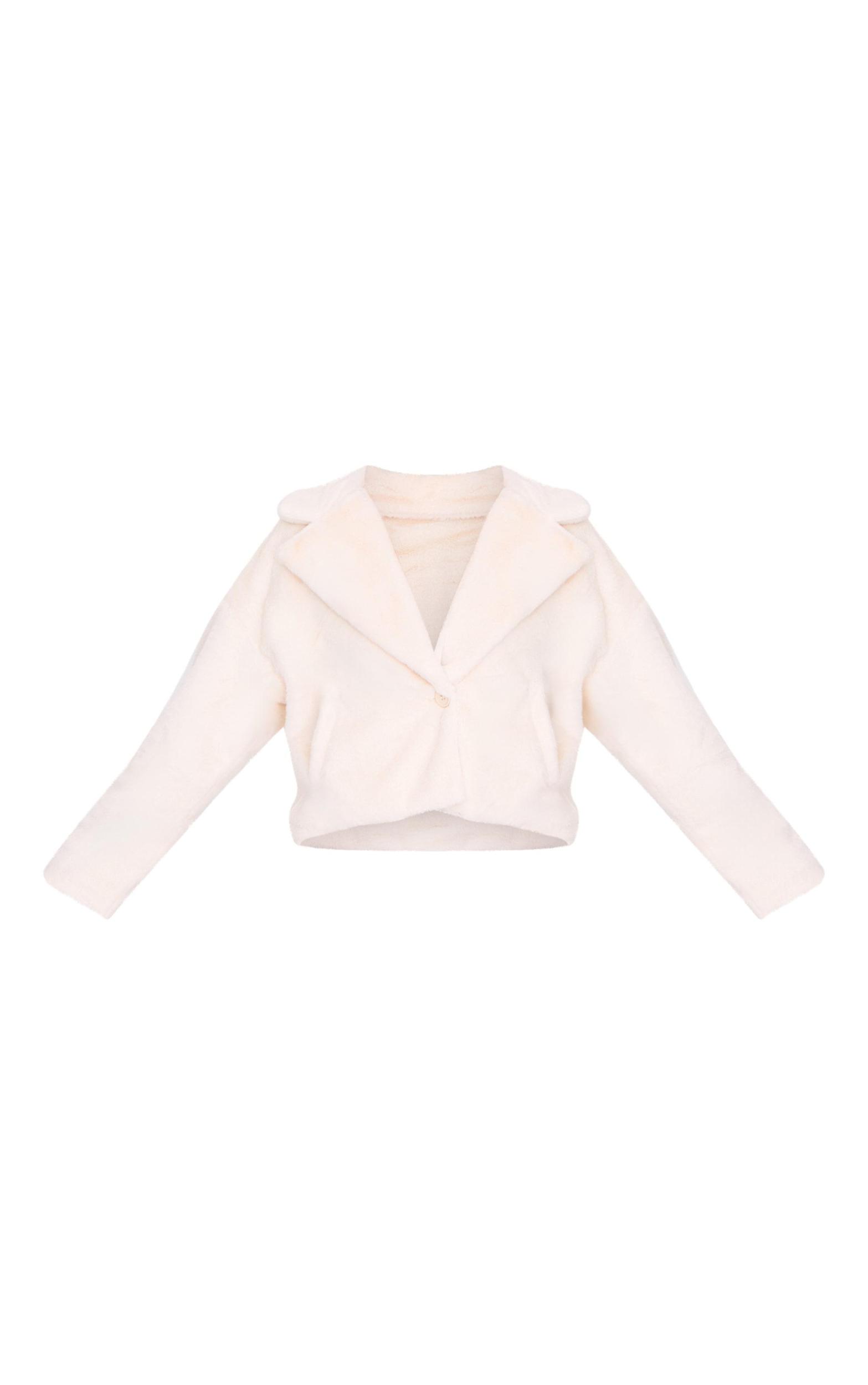 Cream Faux Fur Cropped Blazer Product Image