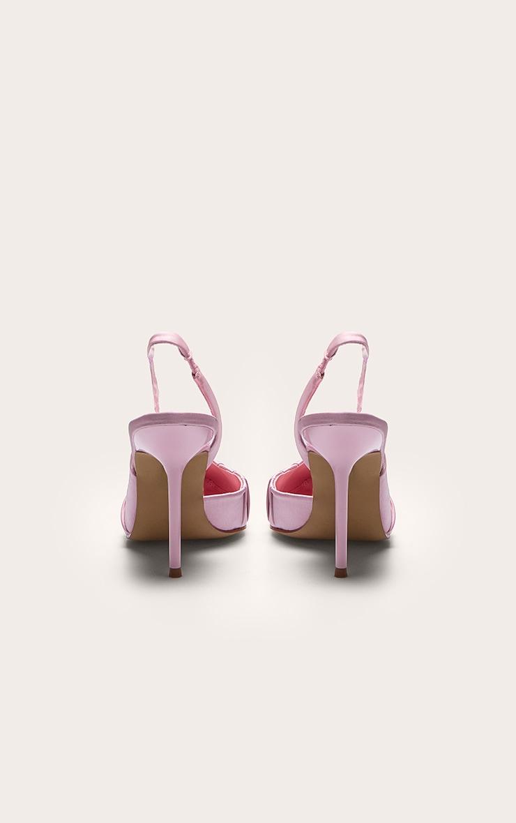 Primrose Pink Satin Point Toe Ruched Sling Back High Stiletto Heeled Courts Product Image