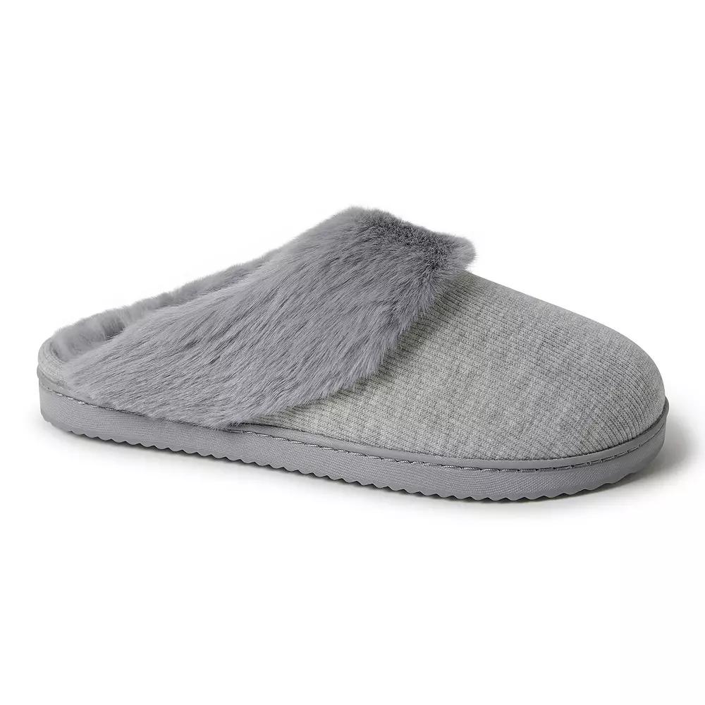 Dearfoams Dahlia Rib Knit Faux Fur-Lined Women's Scuff Slippers, Size: Small, Light Grey Gray Product Image