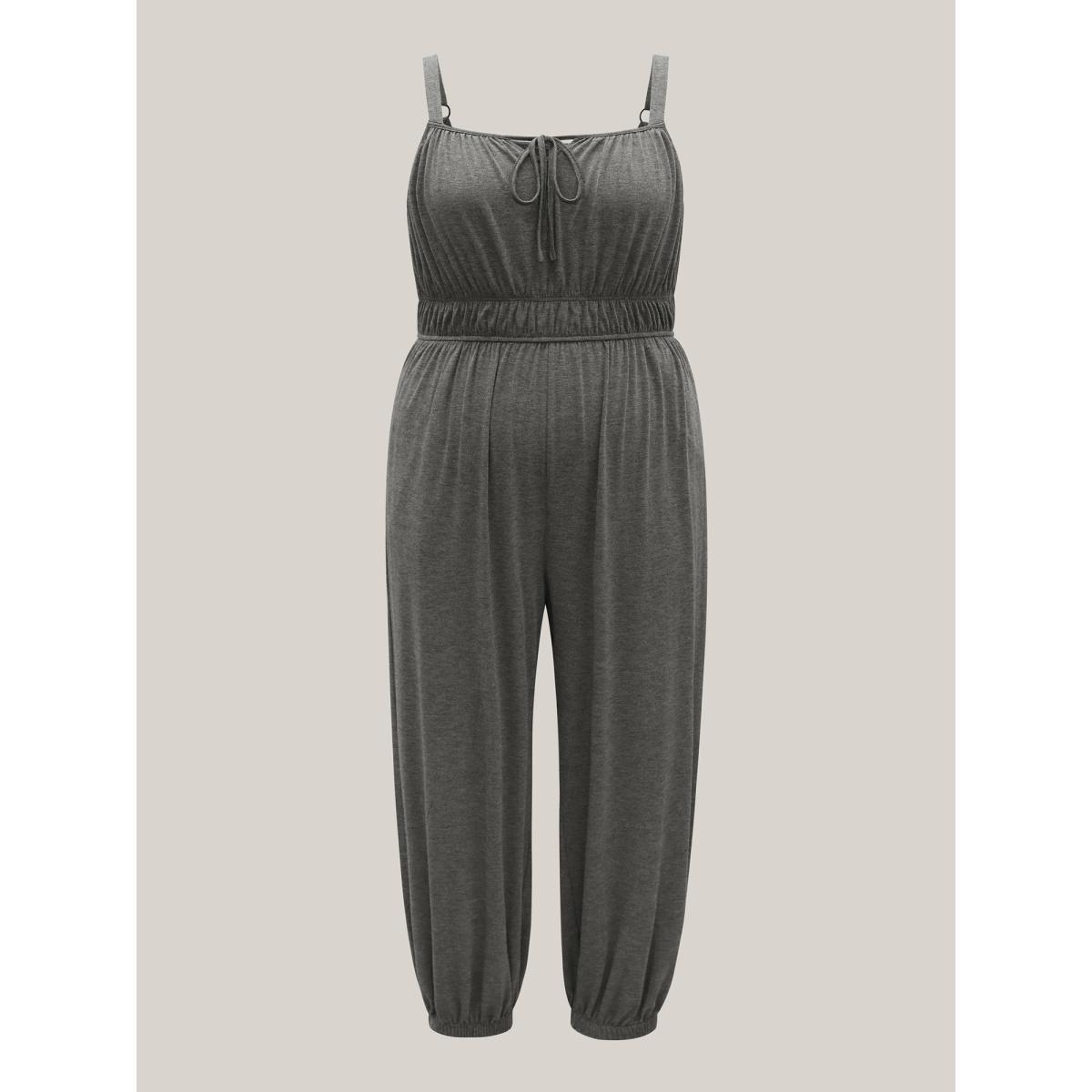 Plus Size DimGray Stretchy Pleated Straps Pockets Jumpsuit Women Sleeveless Non Casual Loose Jumpsuits BloomChic 22-24/3X Product Image