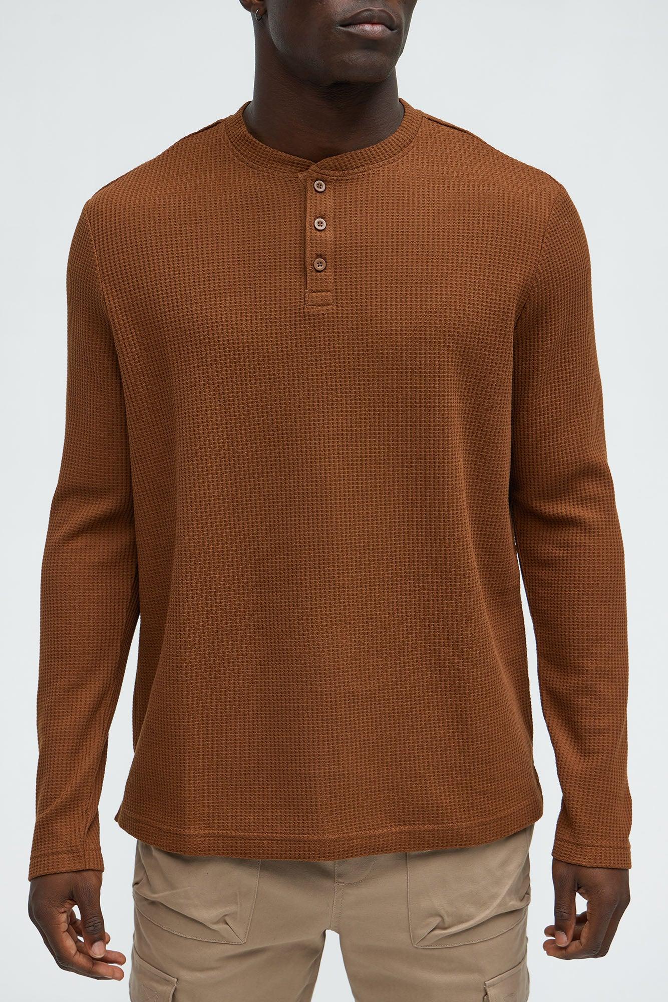 Wesley Long Sleeve Henley - Brown Product Image