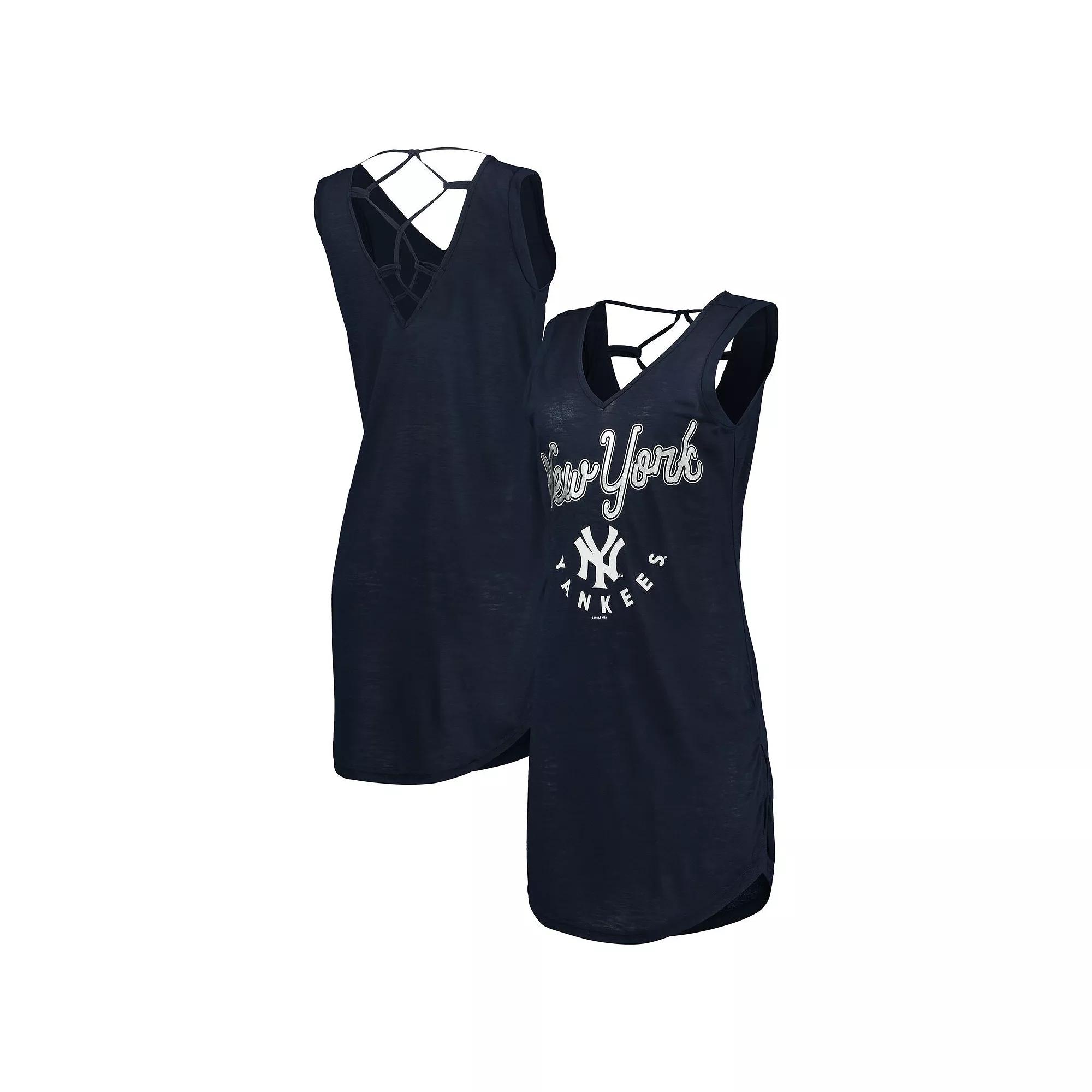 Women's G-III 4Her by Carl Banks Navy New York Yankees Game Time Slub Beach V-Neck Cover-Up Dress,  Product Image