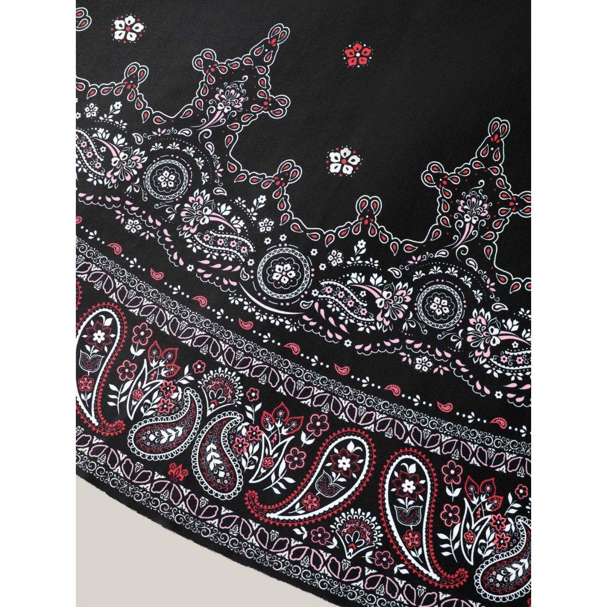 Plus Size Boho Print Surplice Neck Swim Skirt Women's Swimwear Black Resort Bodycon Overlap Collar High stretch Curve Swim Dresses BloomChic 14-16/1X Product Image