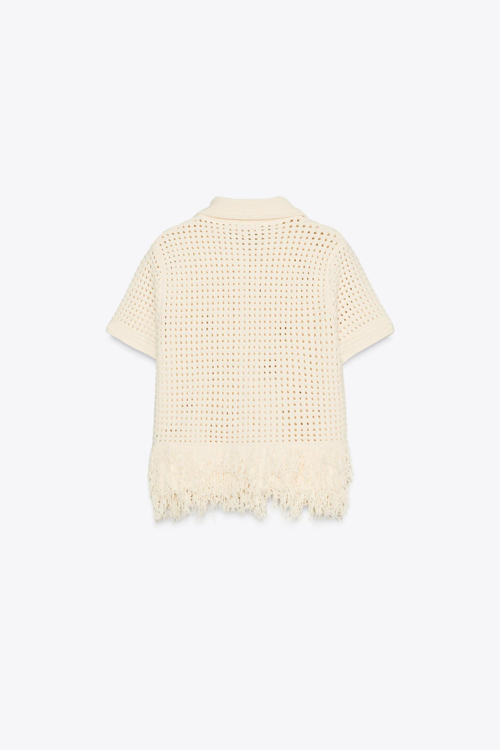 CHECKERED KNIT JACKET WITH FRINGE Product Image