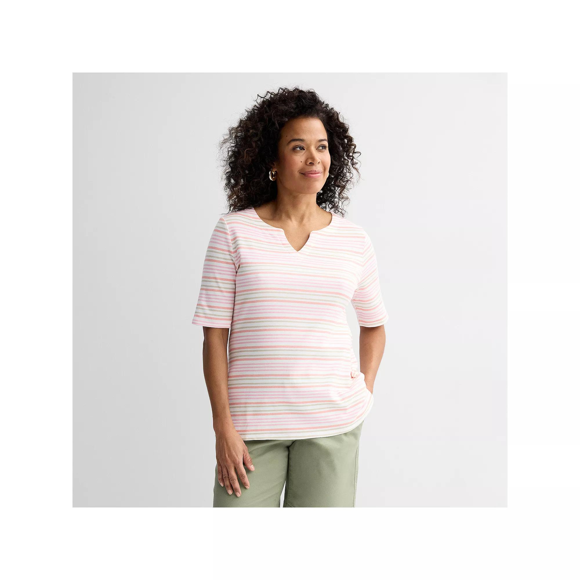 Petite Croft & Barrow® Elbow Sleeve Splitneck Top, Women's,  Product Image