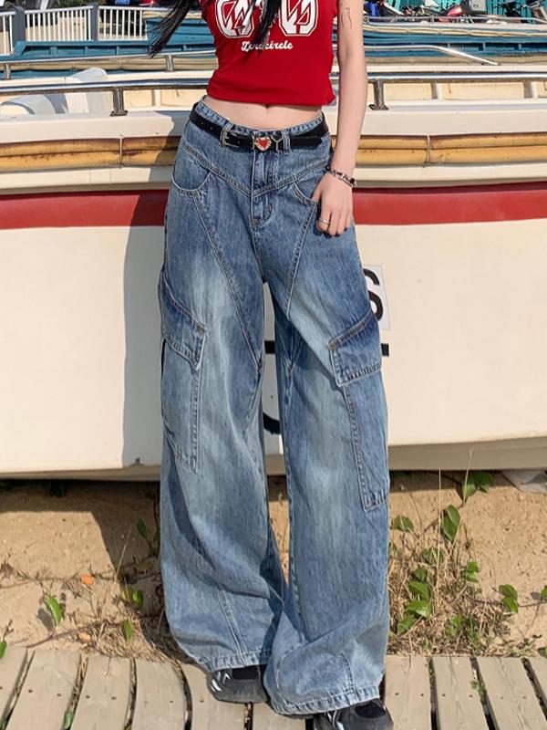 Slant Line Split Design Boyfriend Jeans Product Image