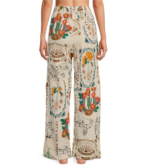 Agua Bendita Frank Nopal Desert Print Crinkle Woven Elastic Tie Waist Pants Product Image