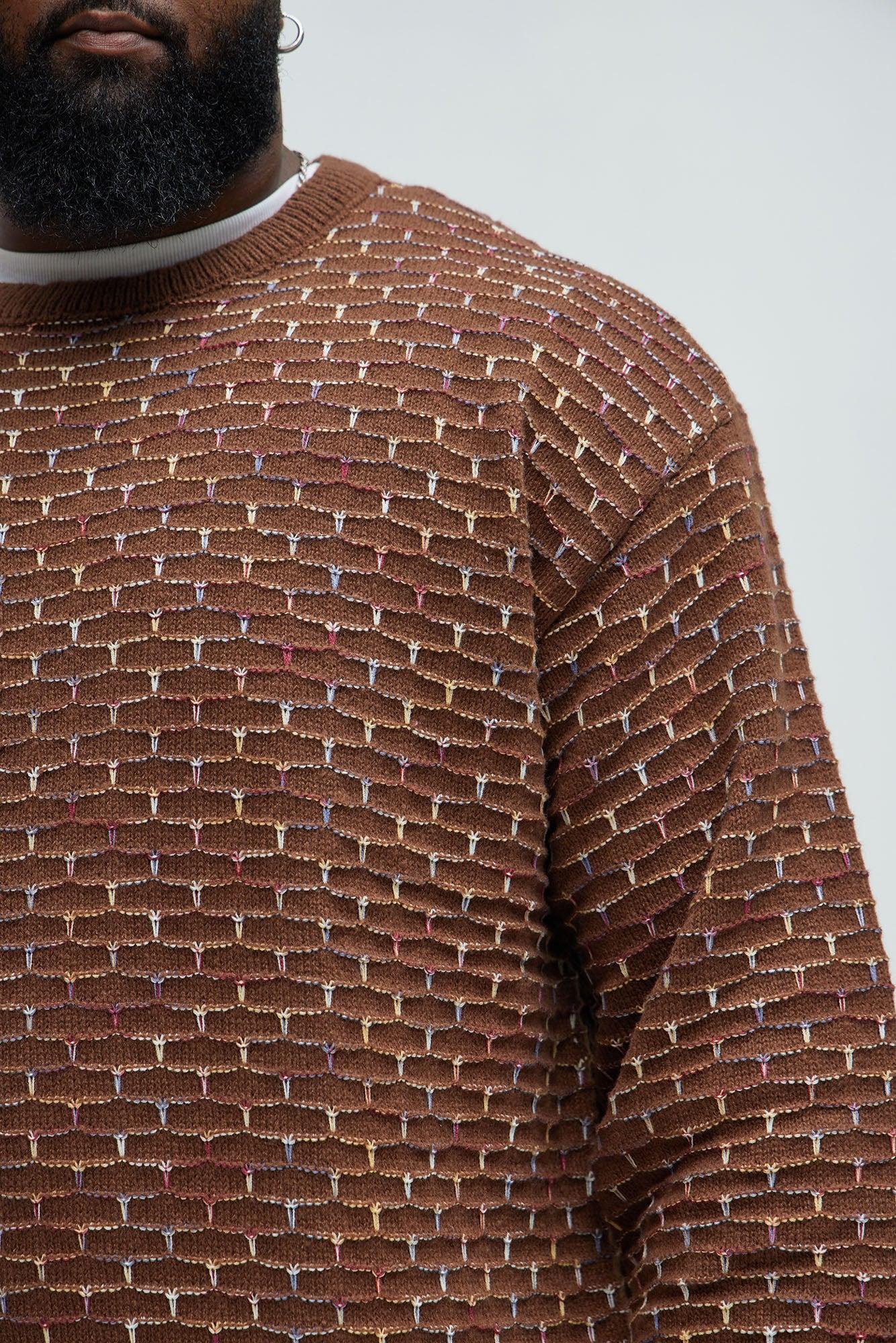 Know Your Worth Textured Sweater - Brown Combo Product Image
