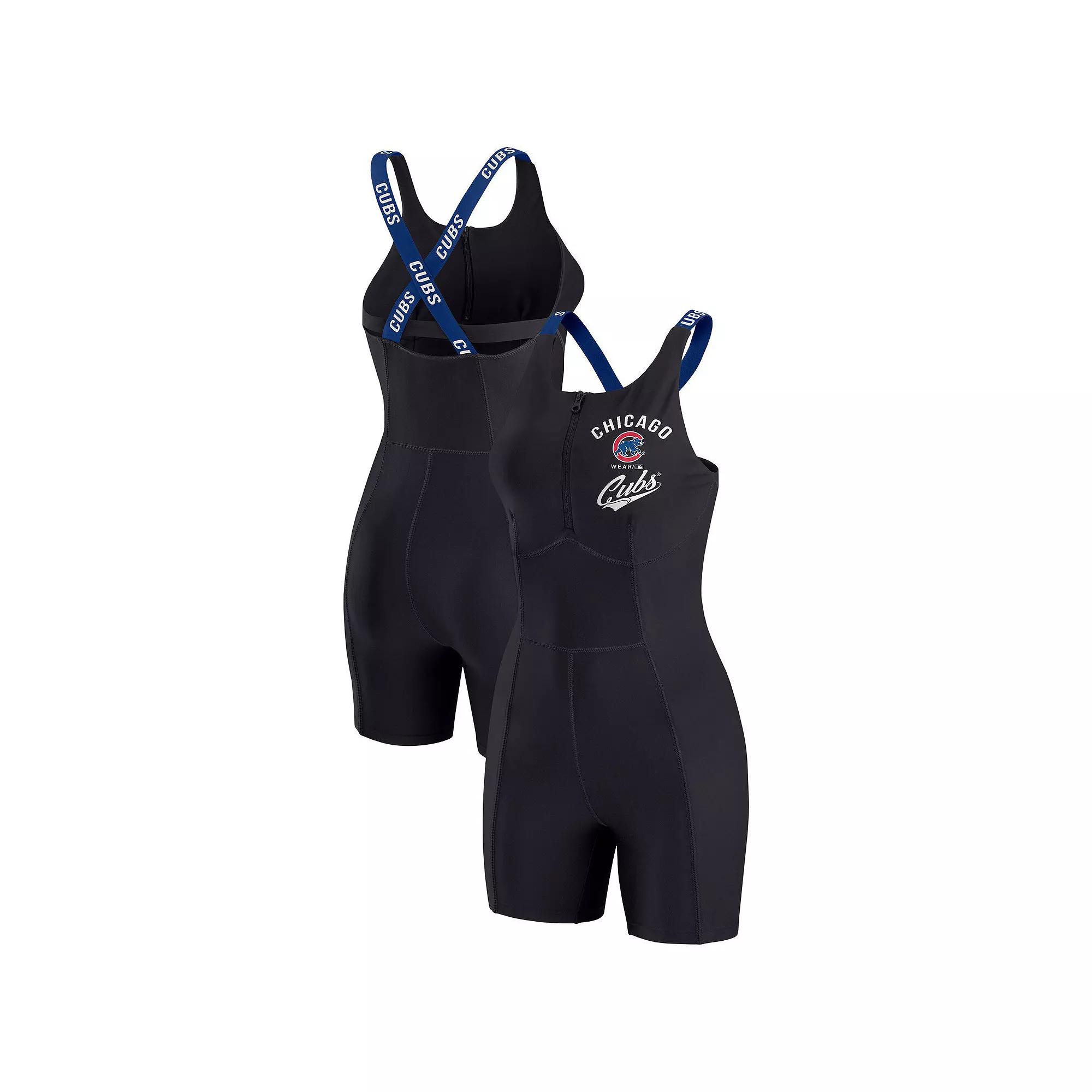 Women's WEAR by Erin Andrews  Black Los Angeles Dodgers Bodycon Quarter-Zip Romper, Size: XS Product Image